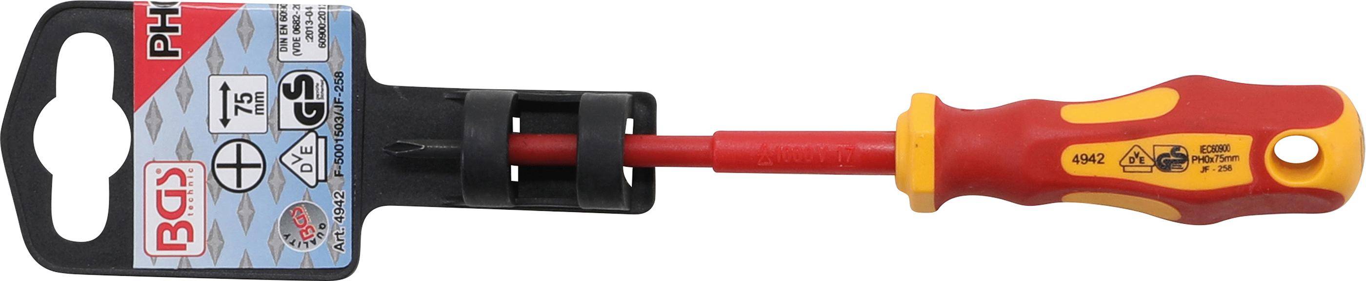BGS technic VDE-Schraubendreher | Kreuzschlitz PH0 | Klingenlnge 75 mm