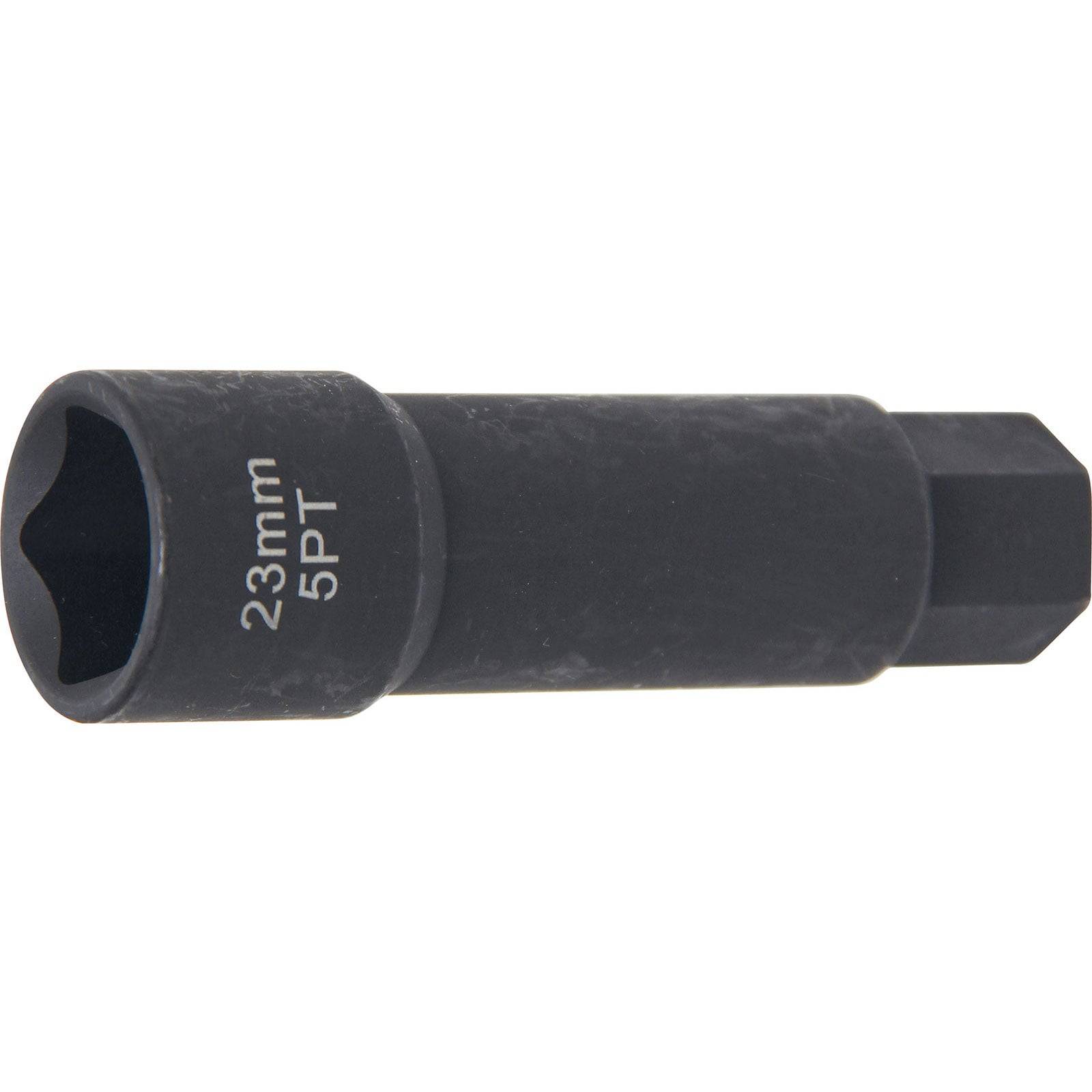 Ein 23-mm-5-Punkt-Steckschlüssel-Adapter mit sechskantigem Antriebsende, der zum Lösen oder Festziehen bestimmter Befestigungselemente verwendet wird.