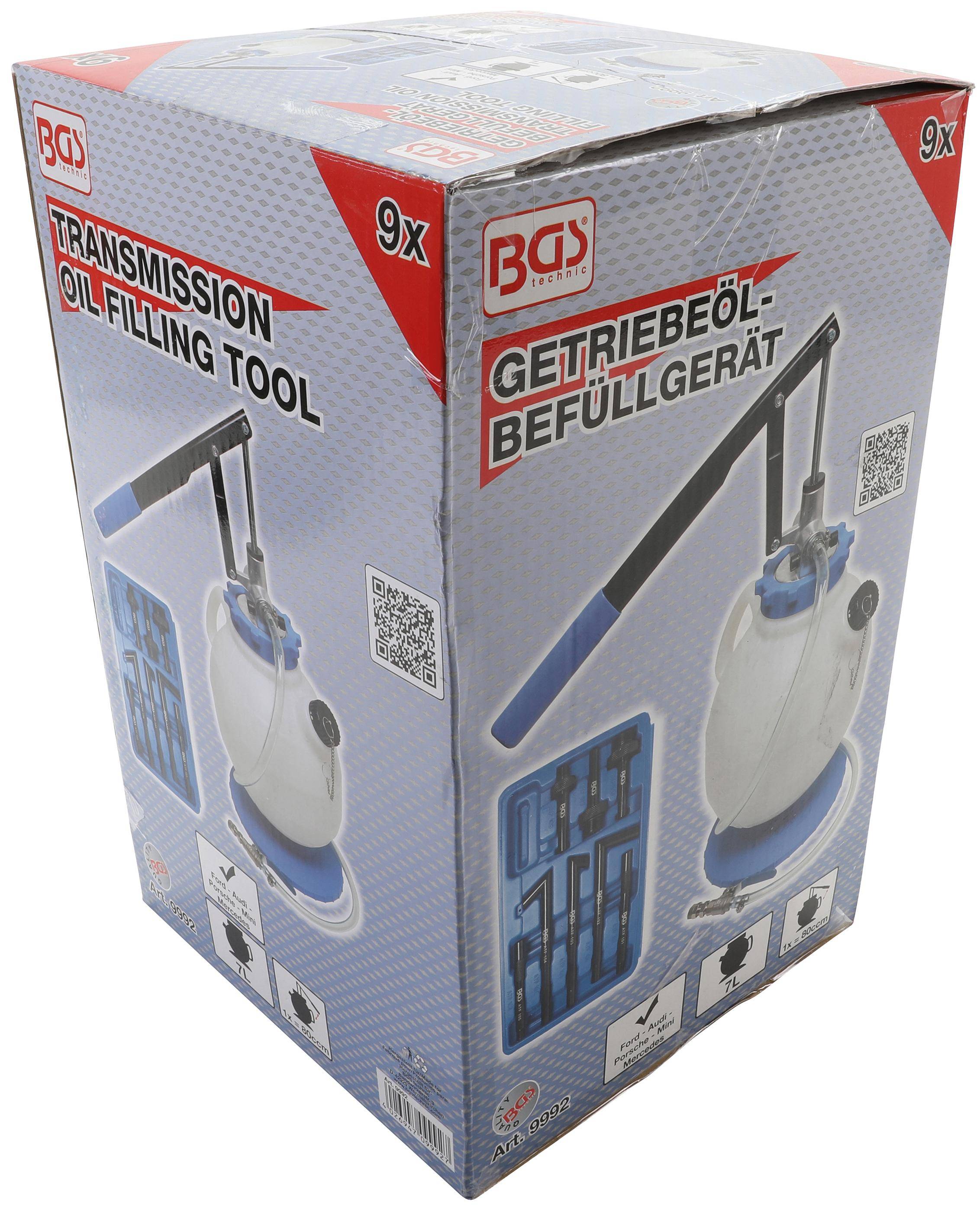 BGS technic Getriebeöl-Befüllgerät mit Handpumpe | mit 8 Adaptern | 7