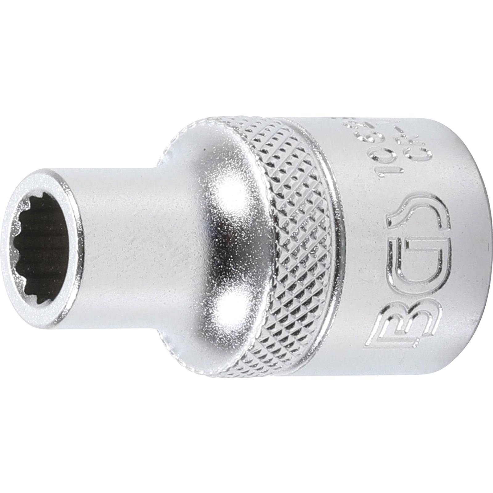 Eine glänzende, metallische 6-mm-Steckdose mit gerilltem Griff und eingraviertem Text, die zum Lösen oder Festziehen von Muttern und Schrauben verwendet wird.