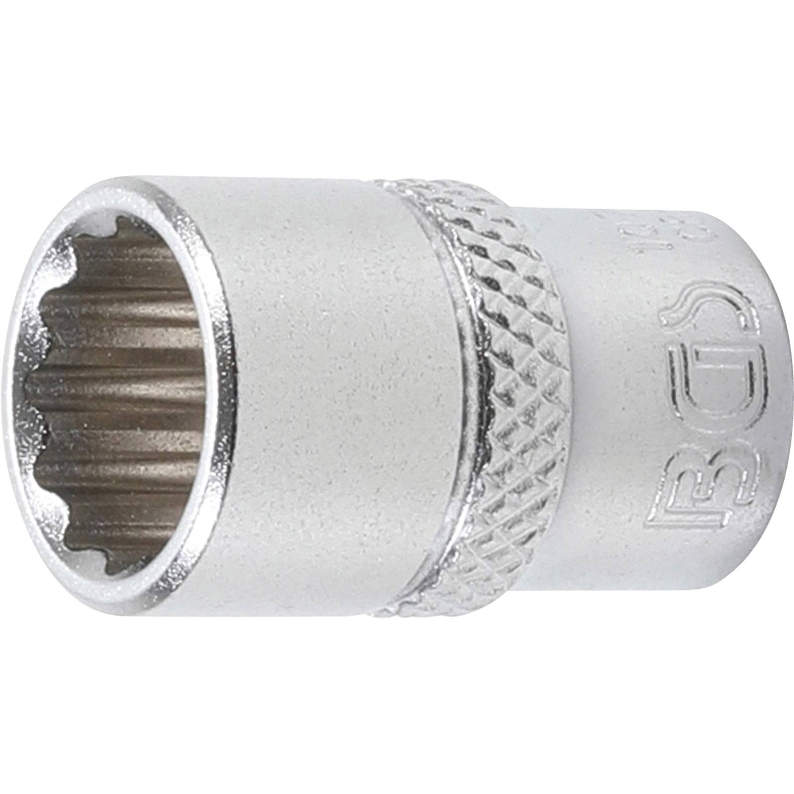 Ein Schraubenschlüssel-Kopf aus Metall mit gerändeltem Griff, konstruiert zum Anziehen oder Lösen von Muttern und Schrauben, wird vor einem weißen Hintergrund präsentiert.