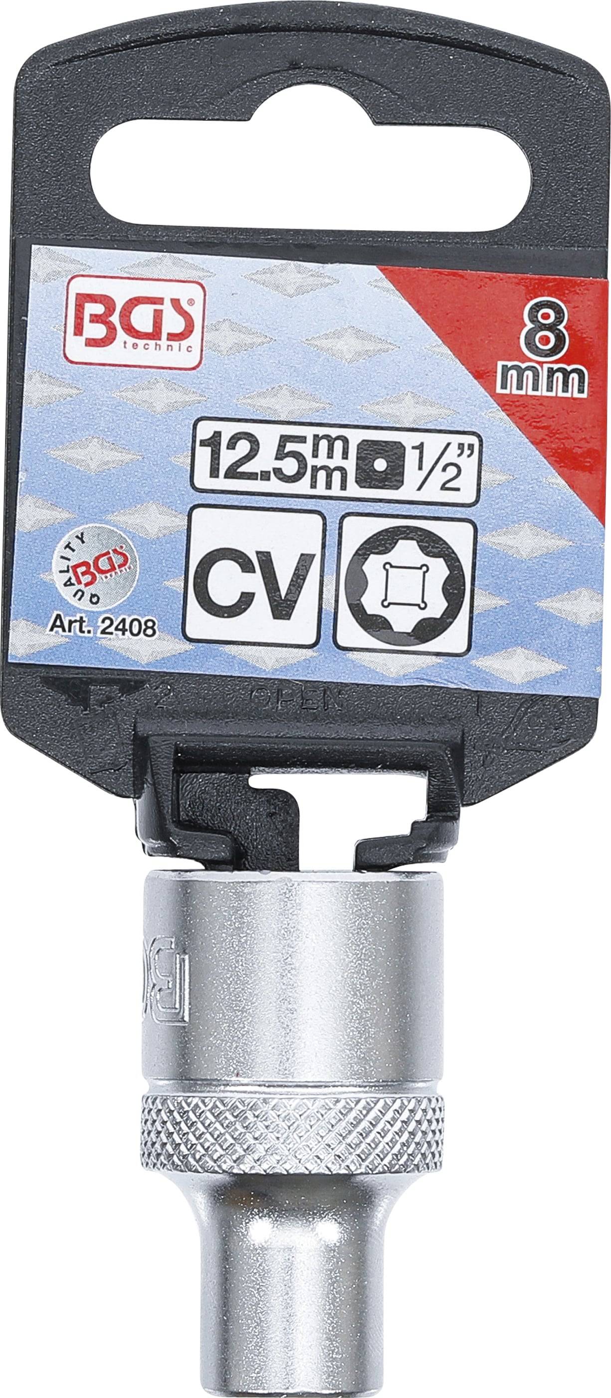Eine Chrom-Vanadium-(CV-)Steckdose mit einem 12,5 mm (1/2 Zoll) Antrieb, gekennzeichnet mit 'Art. 2408', in einer Verpackung mit 'Quality'-Logo.
