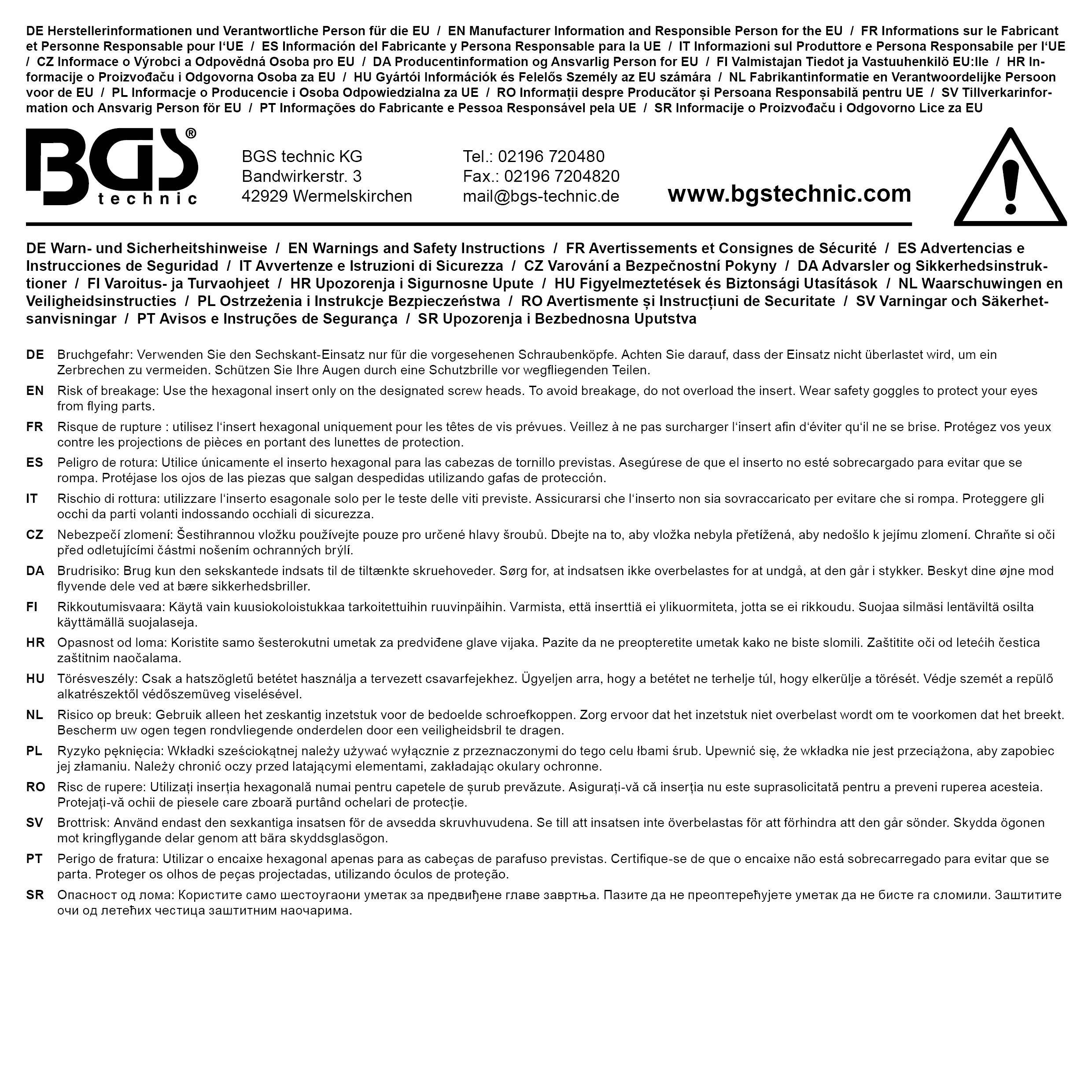 BGS technic Steckschlüssel-Einsatz Sechskant | Antrieb Innenvierkant