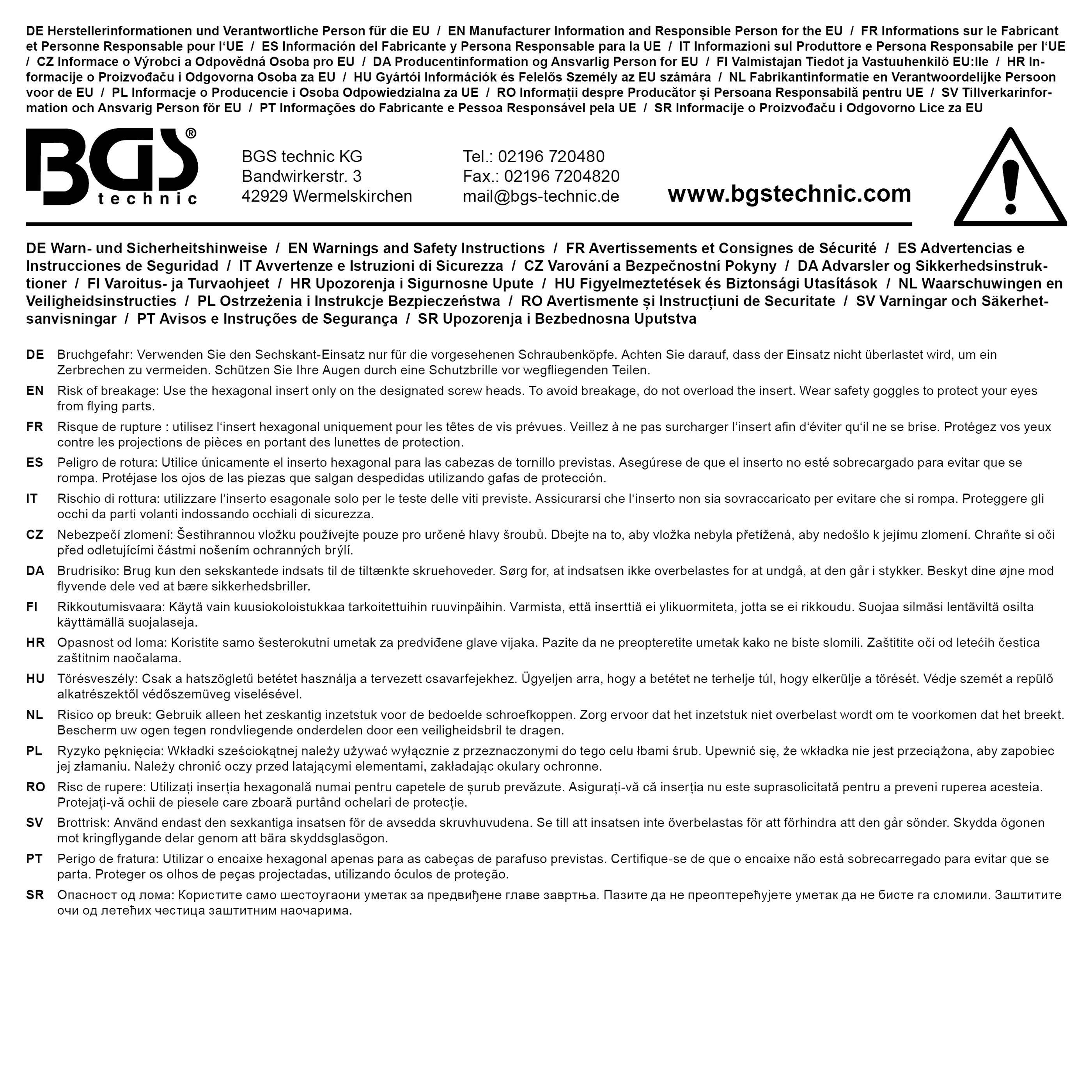 BGS Steckschlssel-Einsatz Sechskant | Antrieb Innenvierkant 12,5 mm