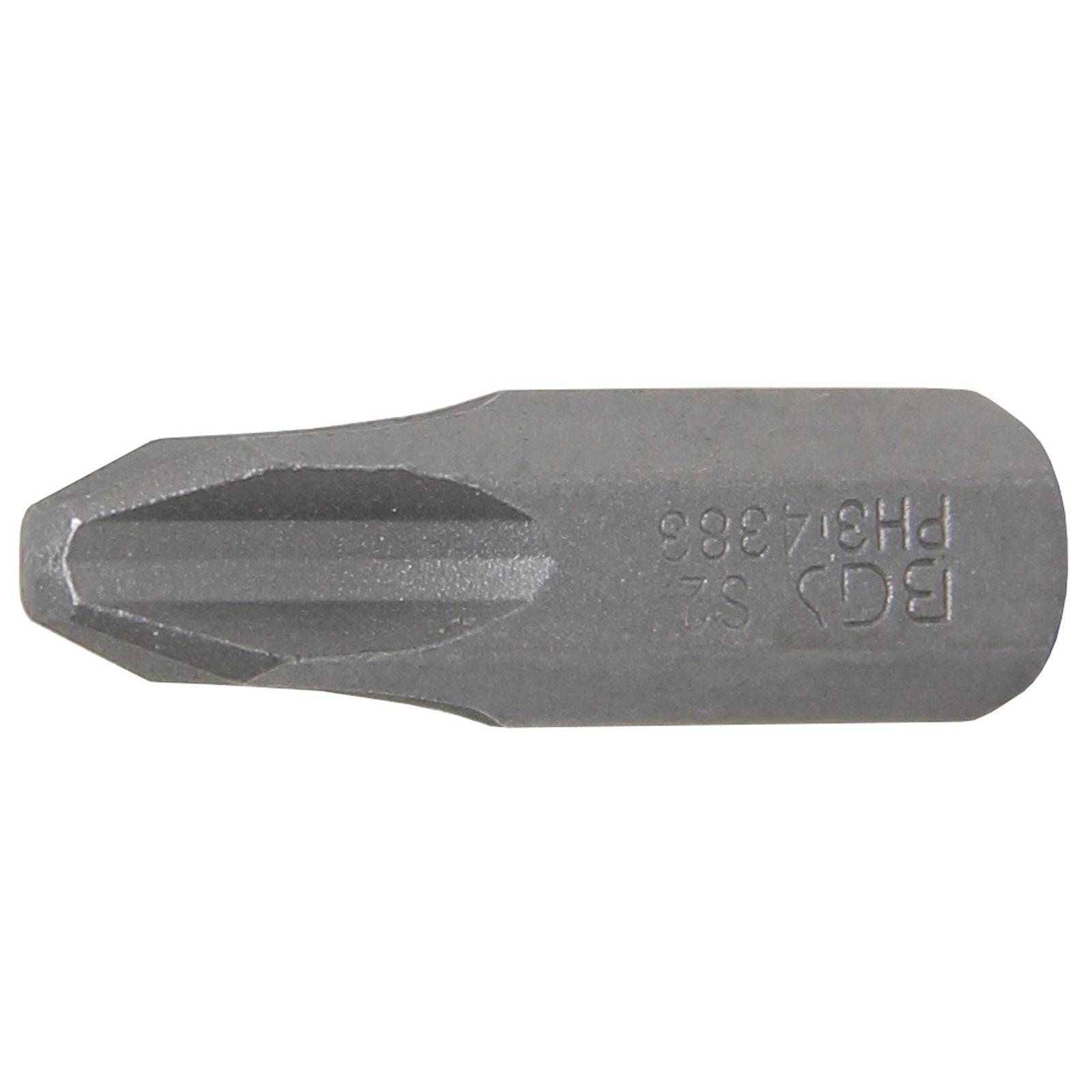 Ein grauer Phillips-Schraubenbit mit der Gravur 'PH2' und 'BC814386' an der Seite.