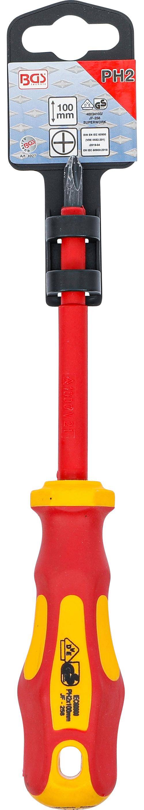 BGS technic VDE-Schraubendreher | Kreuzschlitz PH2 | Klingenlnge 100