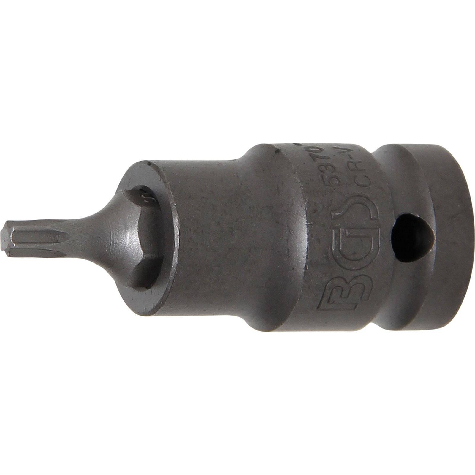 BGS' Schraubendreher-Bit-Einsatz mit Torx-Spitze für präzises Einsetzen in kompatible Befestigungselemente. Hergestellt aus robustem, hochfestem Metall.