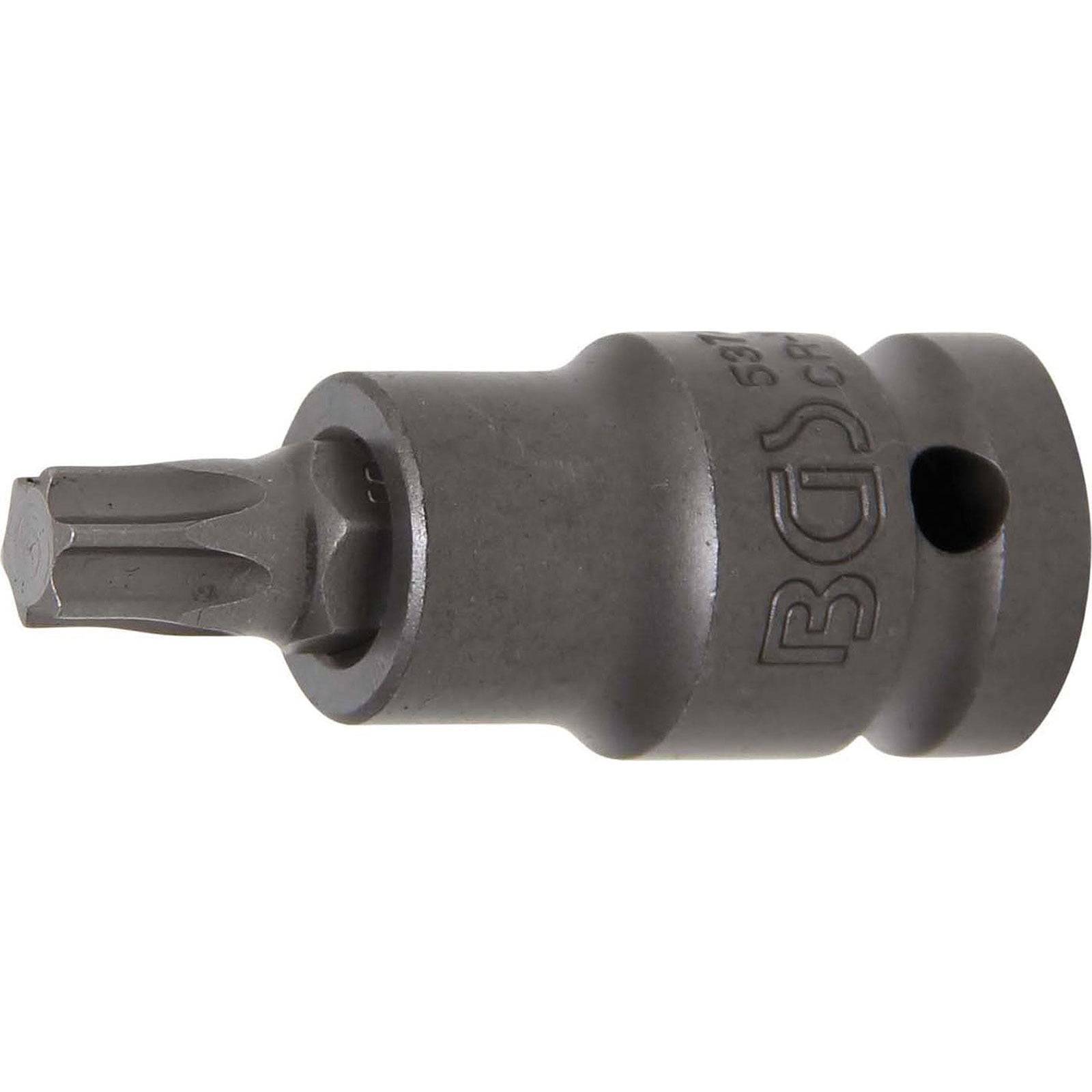 Ein Metallbithalter mit einem sechseckigen Antrieb auf der einen Seite und einem sternförmigen Bit auf der anderen Seite, der zum Drehen von Schrauben oder Bolzen verwendet wird.