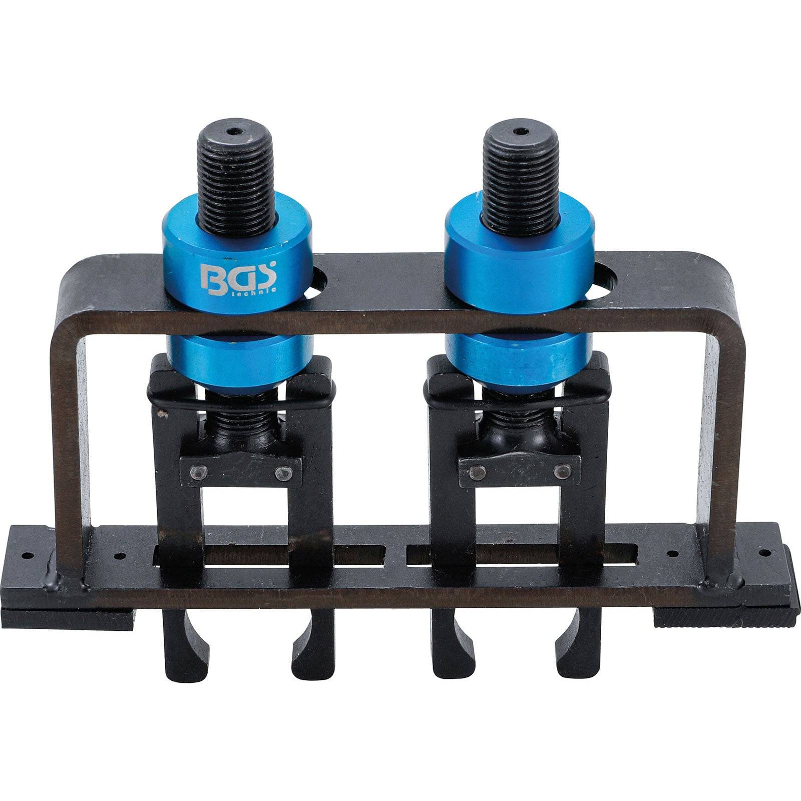 Ein Werkzeug mit blauen Knöpfen und schwarzem Rahmen, das für Ausrichtungszwecke in mechanischen Umgebungen verwendet wird.