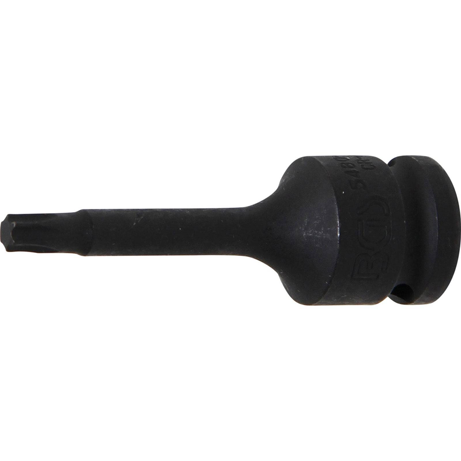 Ein dunkel gefärbter Bit mit einem quadratischen Antriebsende, der für die Verwendung mit einem Elektrowerkzeug konzipiert ist. Er hat ein einfaches, funktionales Design.