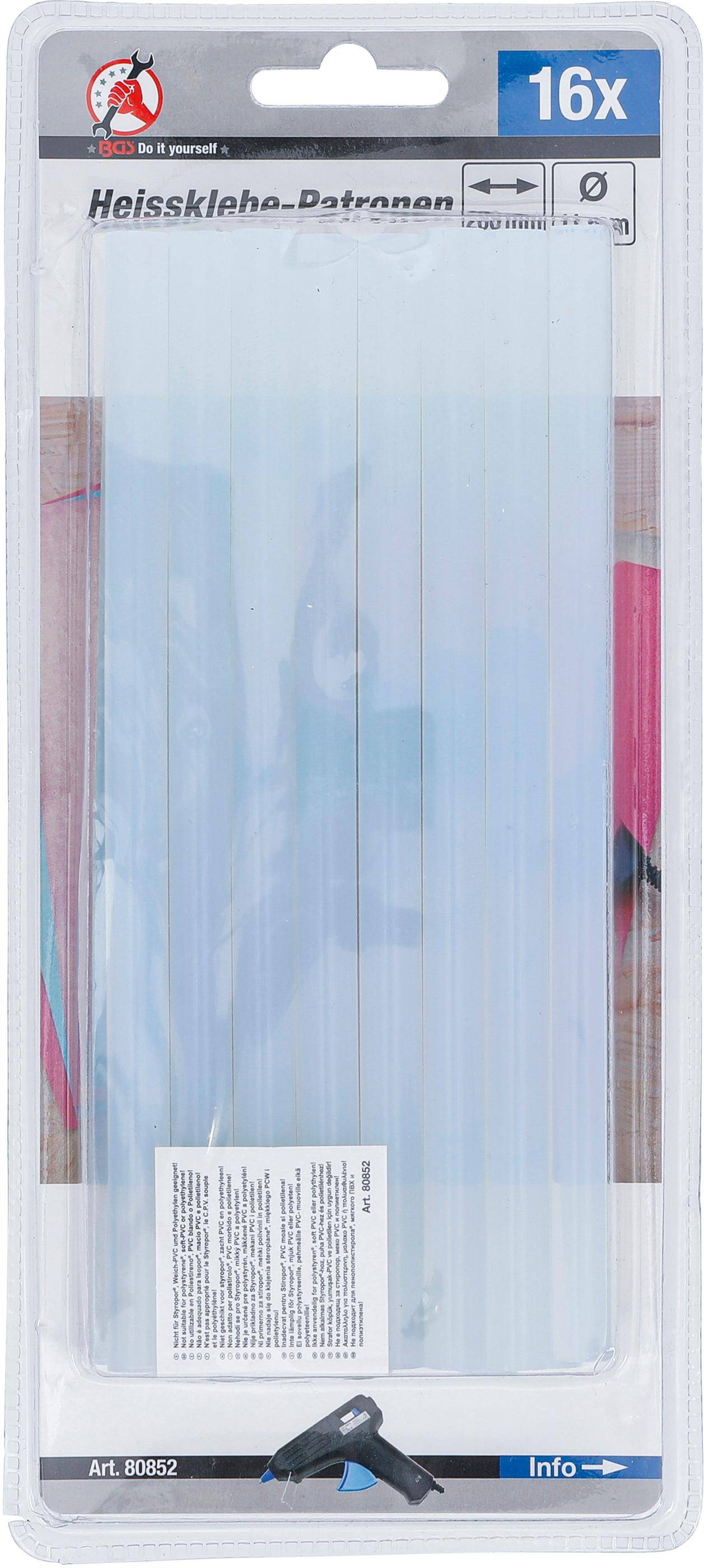 BGS Diy Heißklebe-Patronen | transparent | Ø 11 mm, 200 mm | 16-tlg.