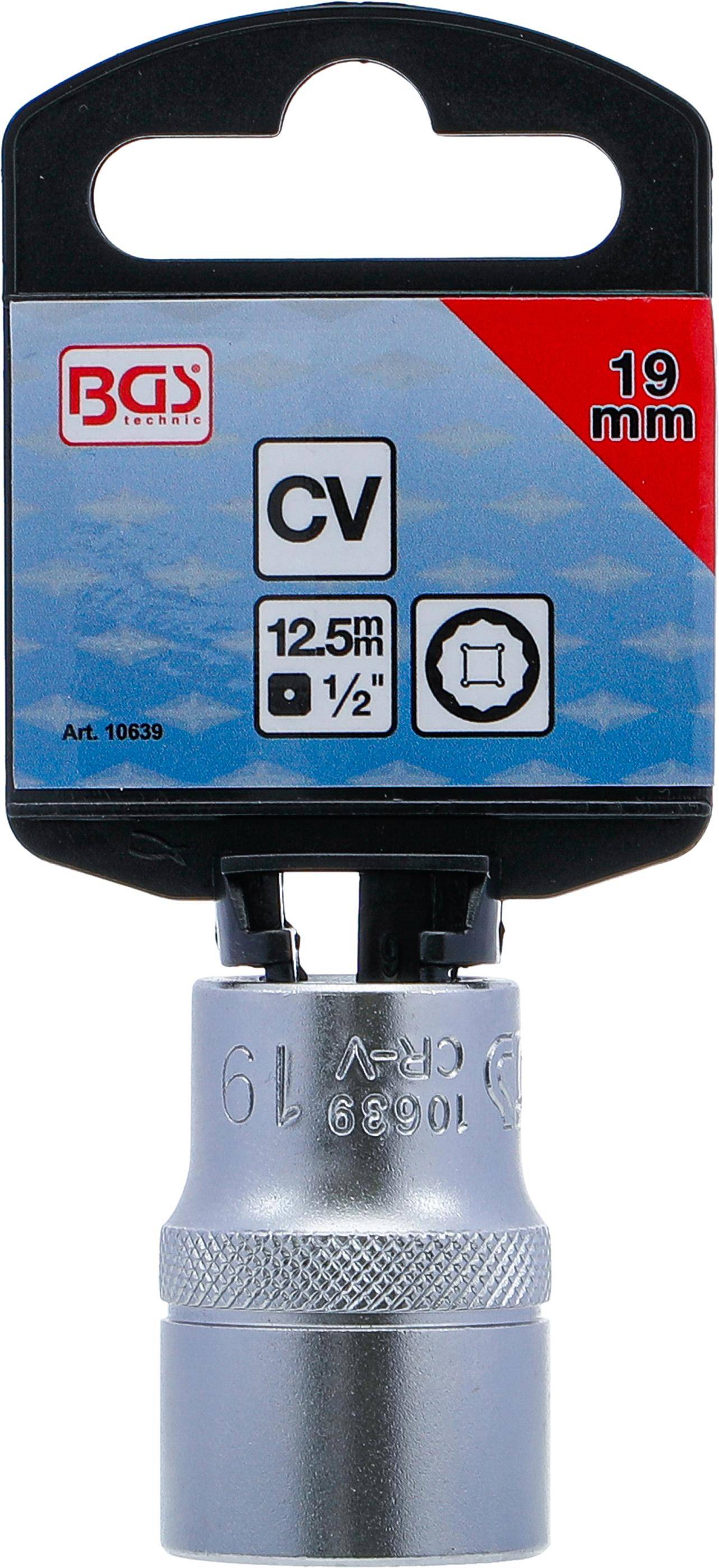 Steckschlüsseleinsatz mit Aufschrift 'CV', '12,5 mm', '1/2 Zoll', mit quadratischer Lochdarstellung und Artikelnummer 'Art. 10639'.