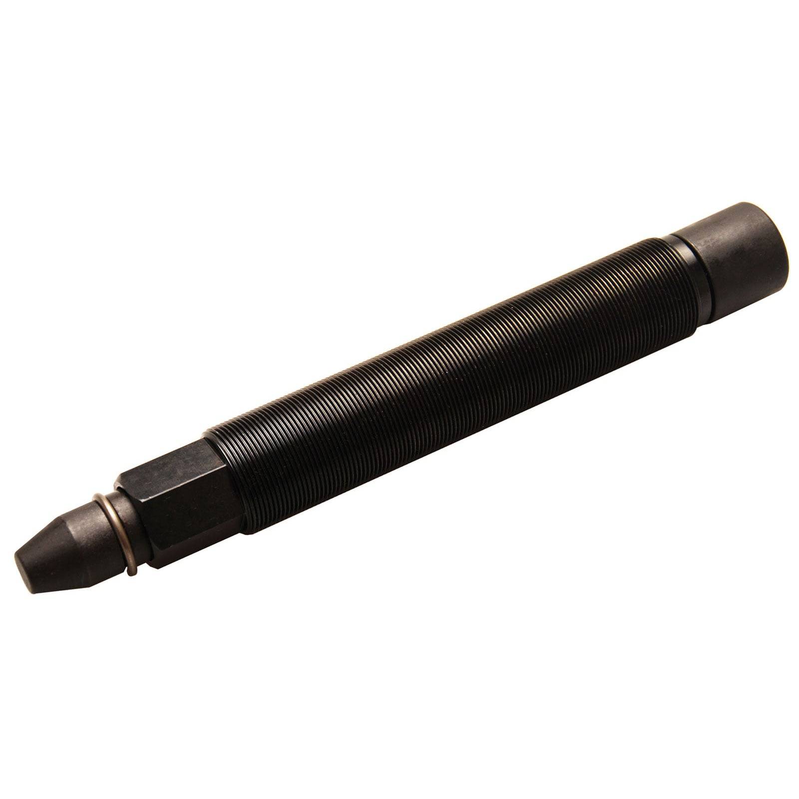 Ein schwarzes, zylindrisches Federspanntool mit gewindeter Spitze, das zum Entfernen von Fahrradkurbeln verwendet wird.