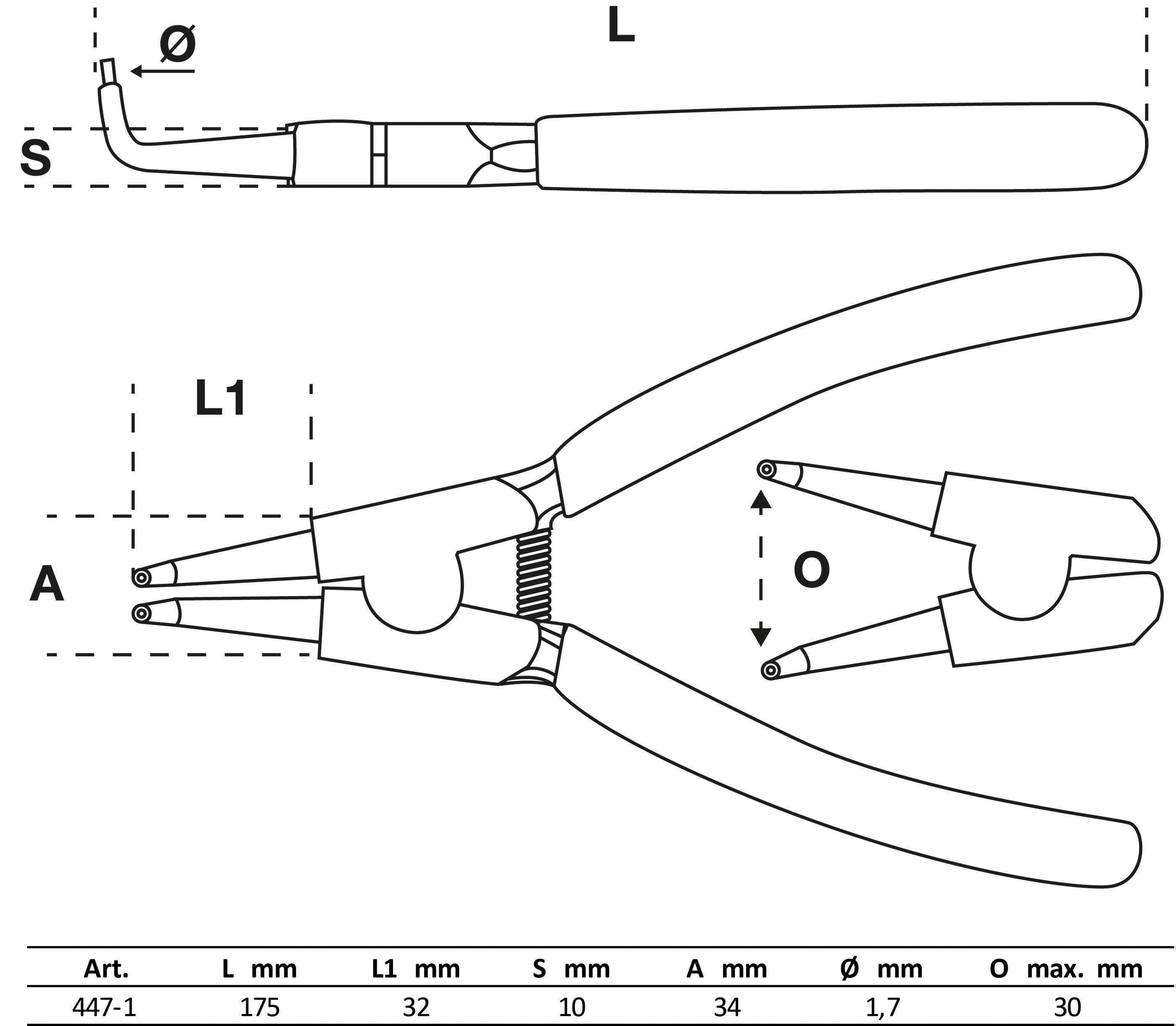 BGS Sprengringzange | abgewinkelt | fr Auensprengringe | 175 mm