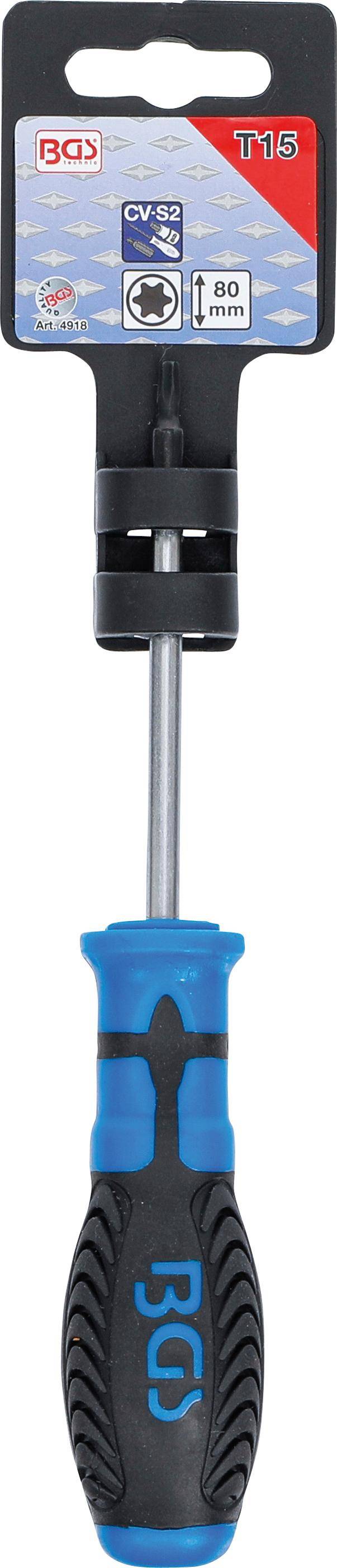 BGS Schraubendreher | T-Profil (fr Torx) T15 | Klingenlnge 80 mm