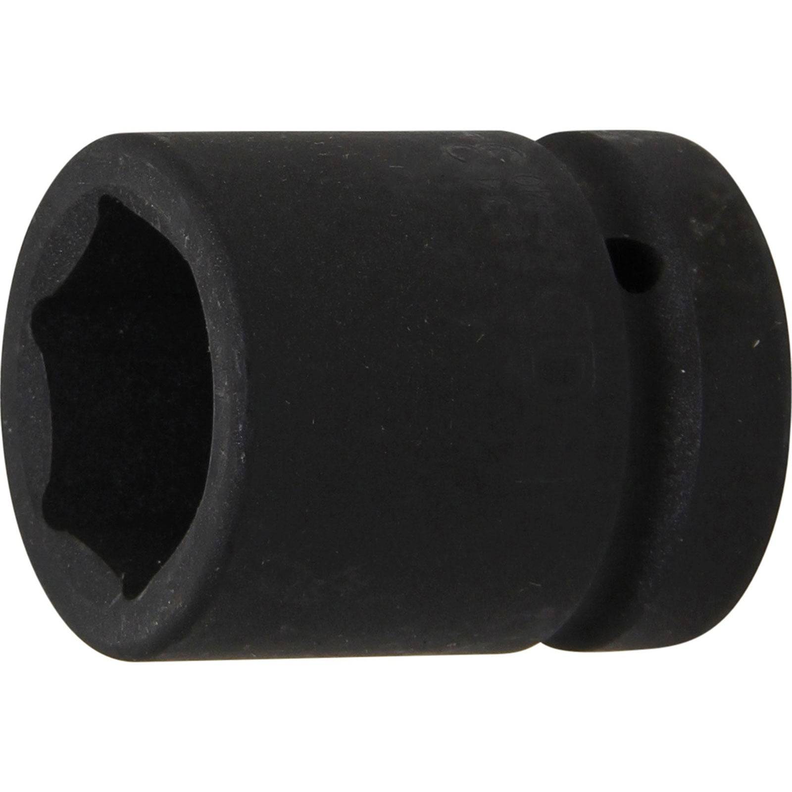 Eine Nahaufnahme eines schwarzen Steckschlüssels mit sechseckiger Öffnung, der zum Anziehen oder Lösen von Muttern und Schrauben verwendet wird.