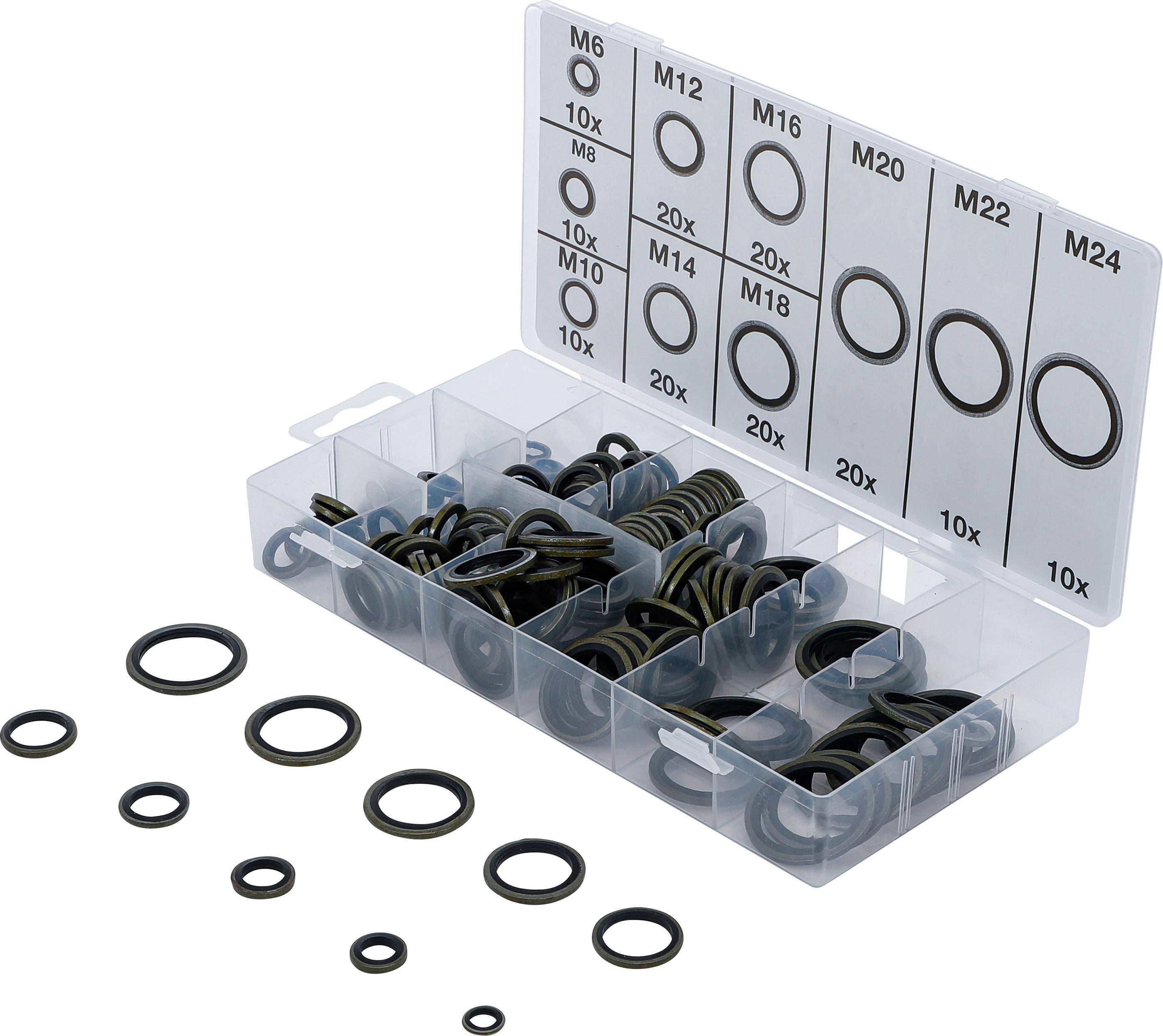 BGS technic Dichtring-Sortiment | Metall | mit Gummi-Dichtwulst |