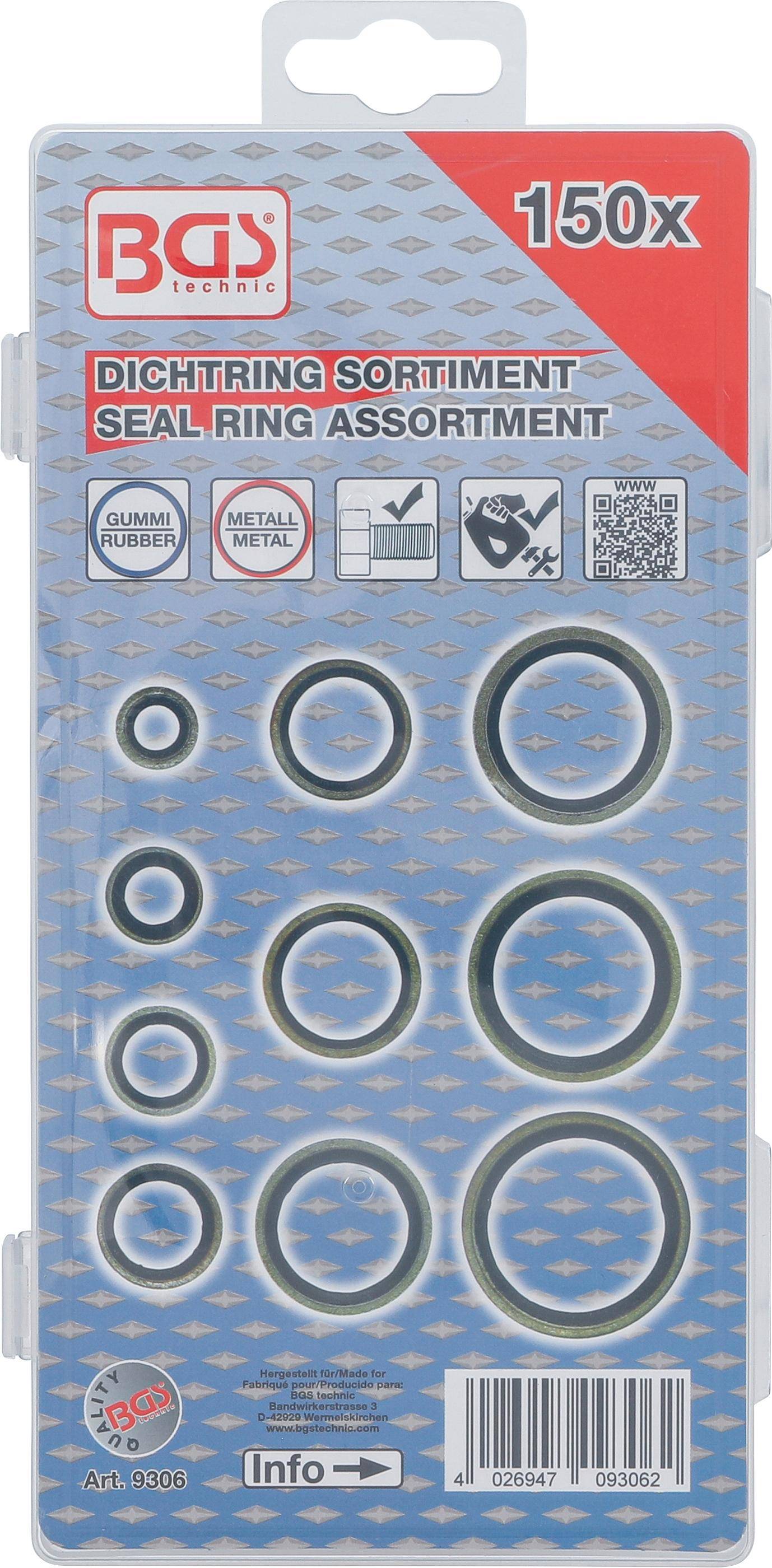 BGS technic Dichtring-Sortiment | Metall | mit Gummi-Dichtwulst |