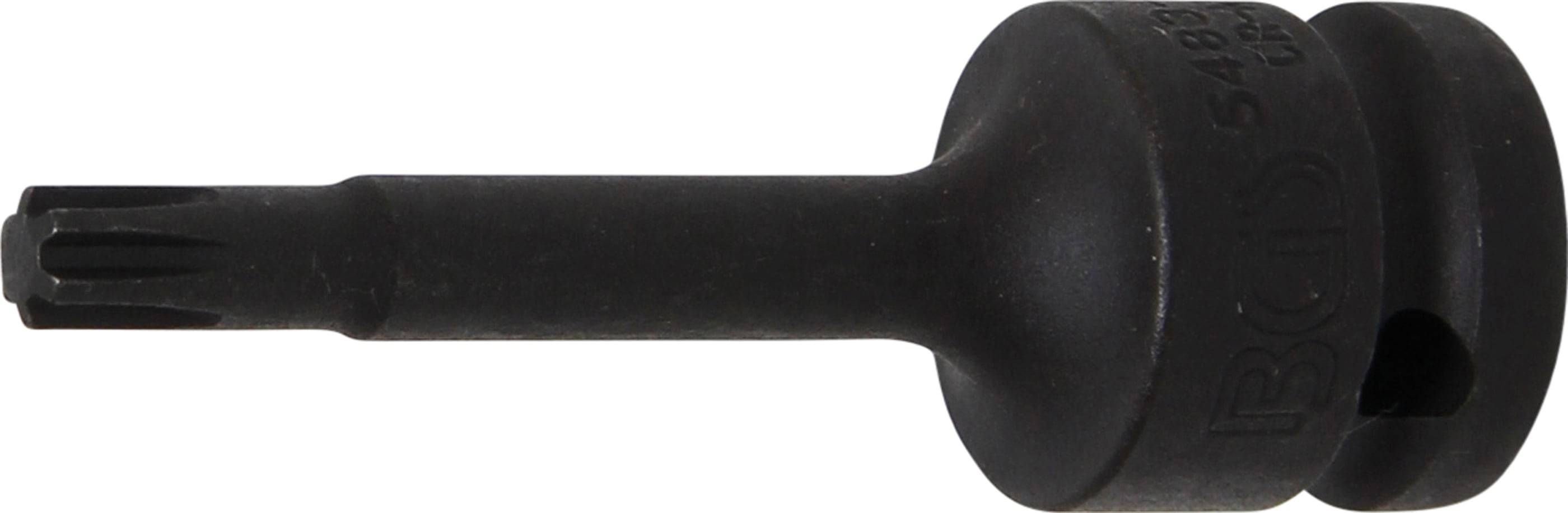 Eine Nahaufnahme eines schwarzen metallischen Zylinderobjekts mit einem flachen, breiteren Ende. Kontext oder Verwendung nicht angegeben.