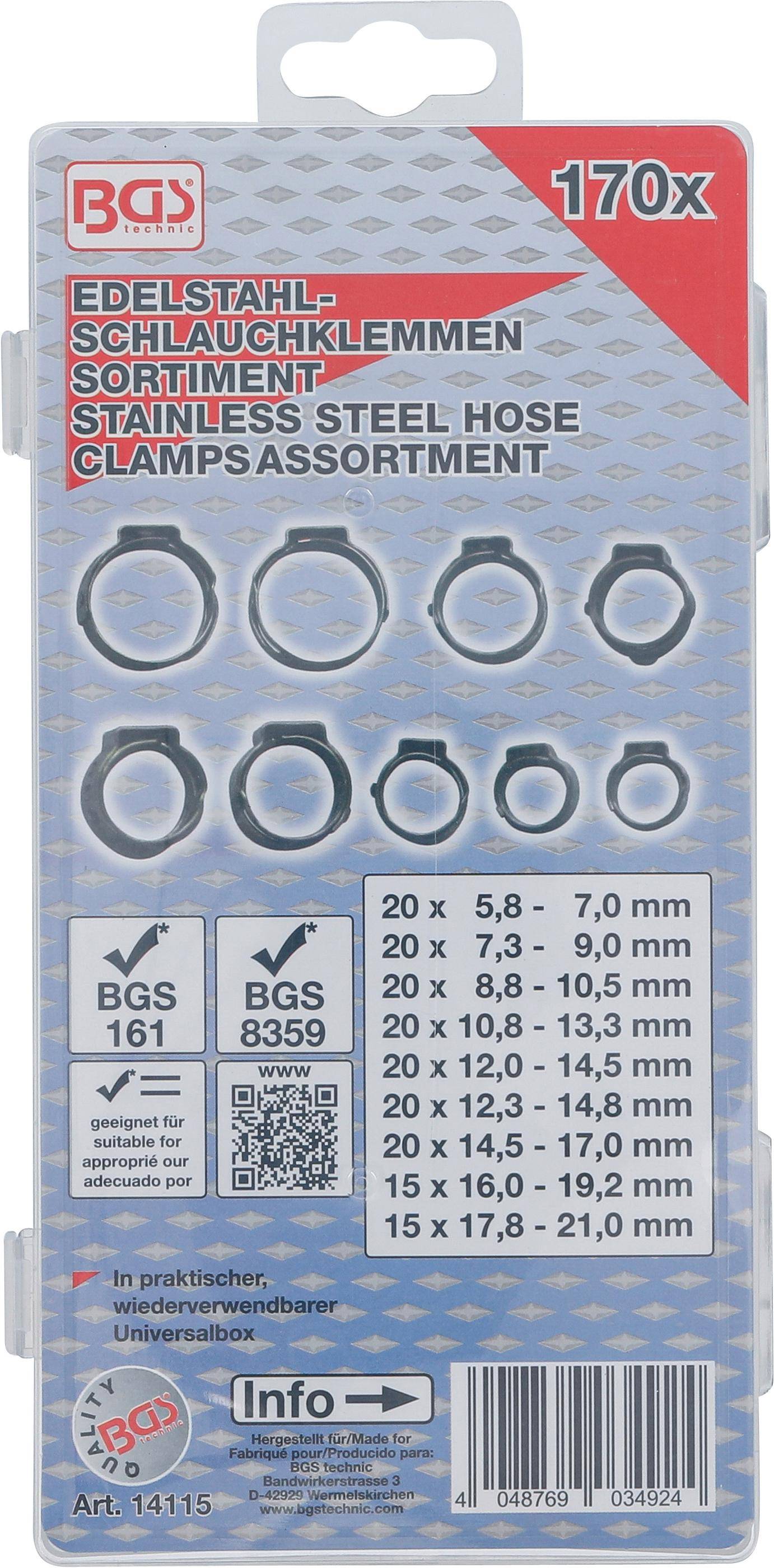 BGS technic Edelstahl-Schlauchklemmen-Sortiment | Ø 5,8 - 21 mm |