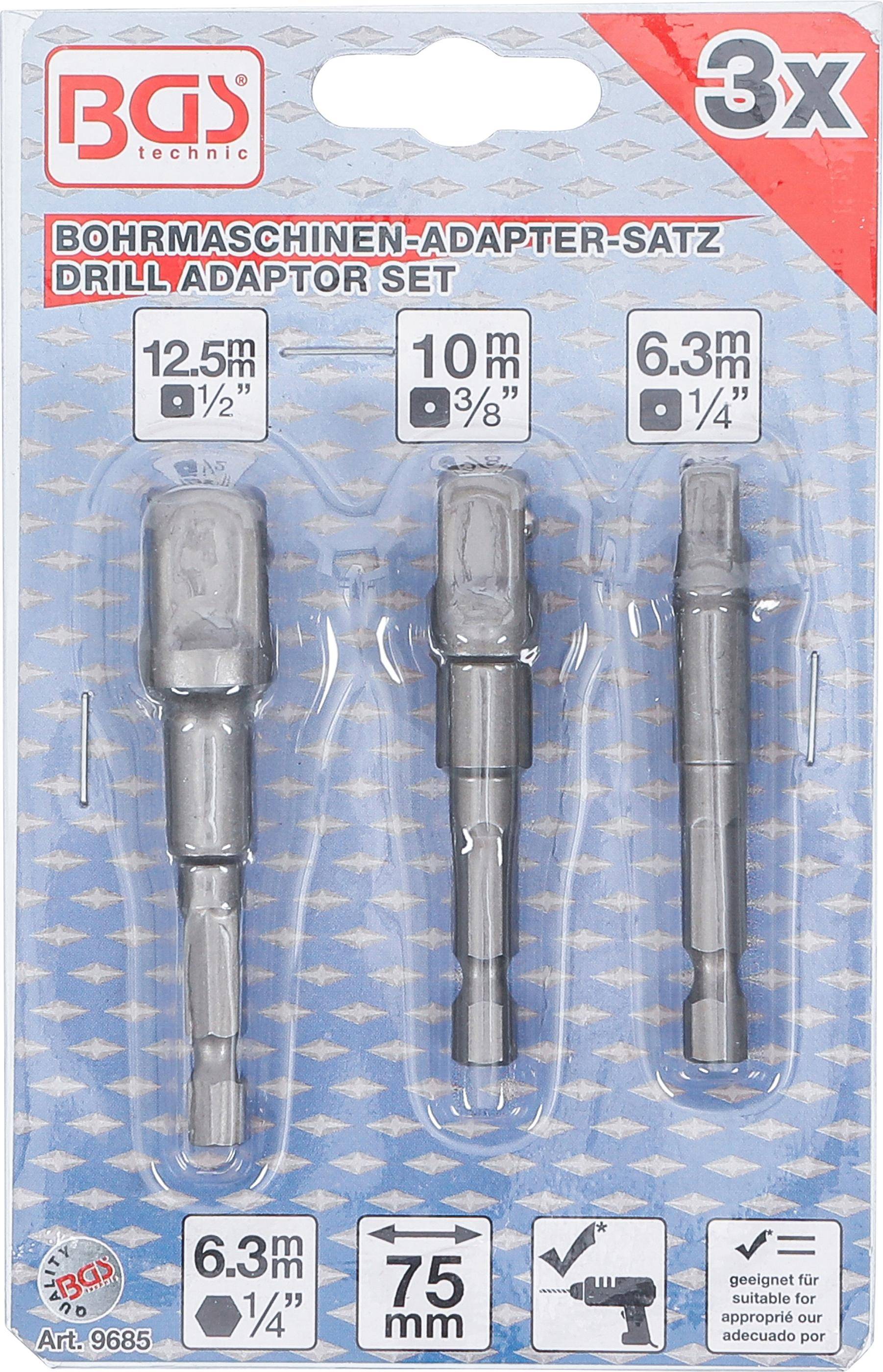 BGS Adapter-Satz fr Bohrmaschinen | Auensechskant Antrieb 6,3 mm