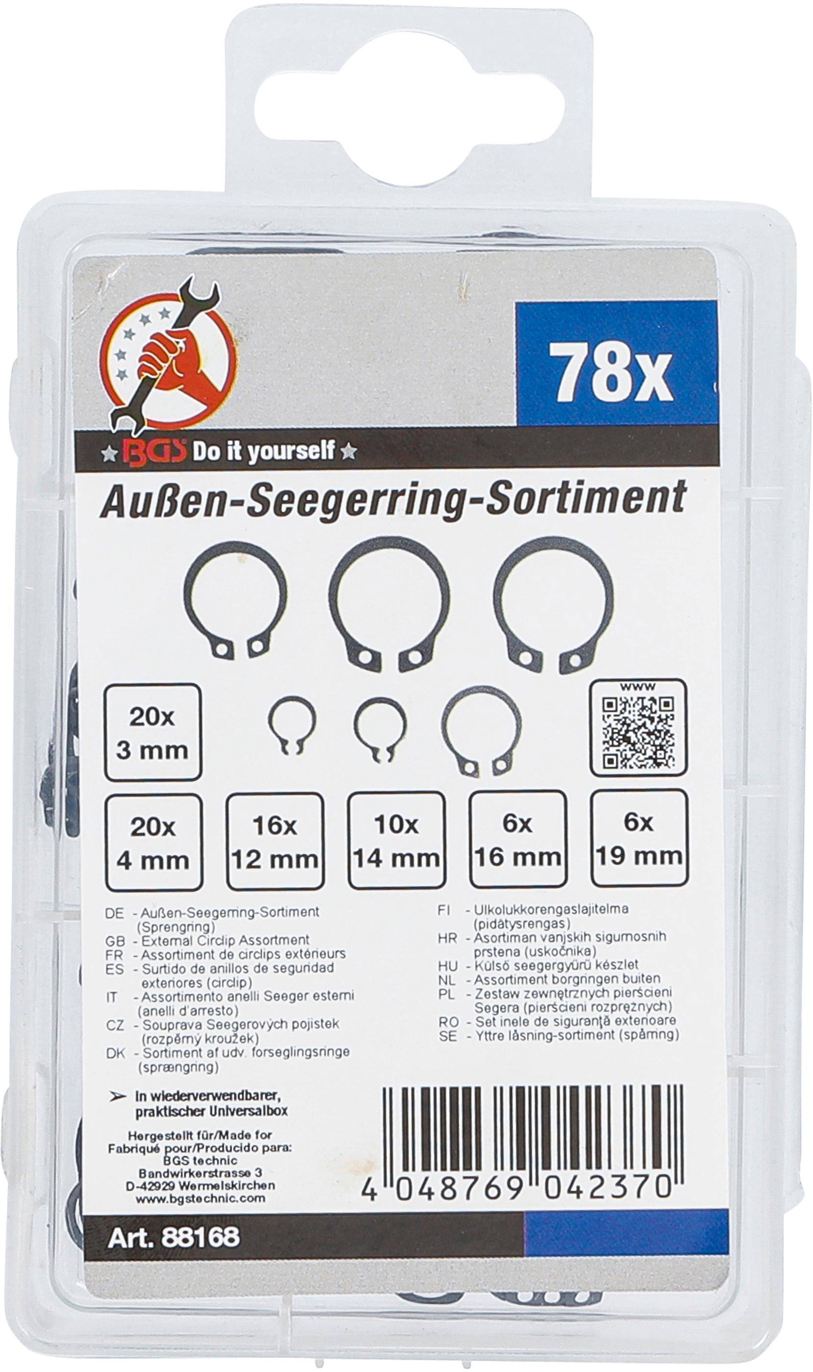 BGS Diy Außen-Seegerring-Sortiment (Sprengringe) | Ø 8 - 19 mm |