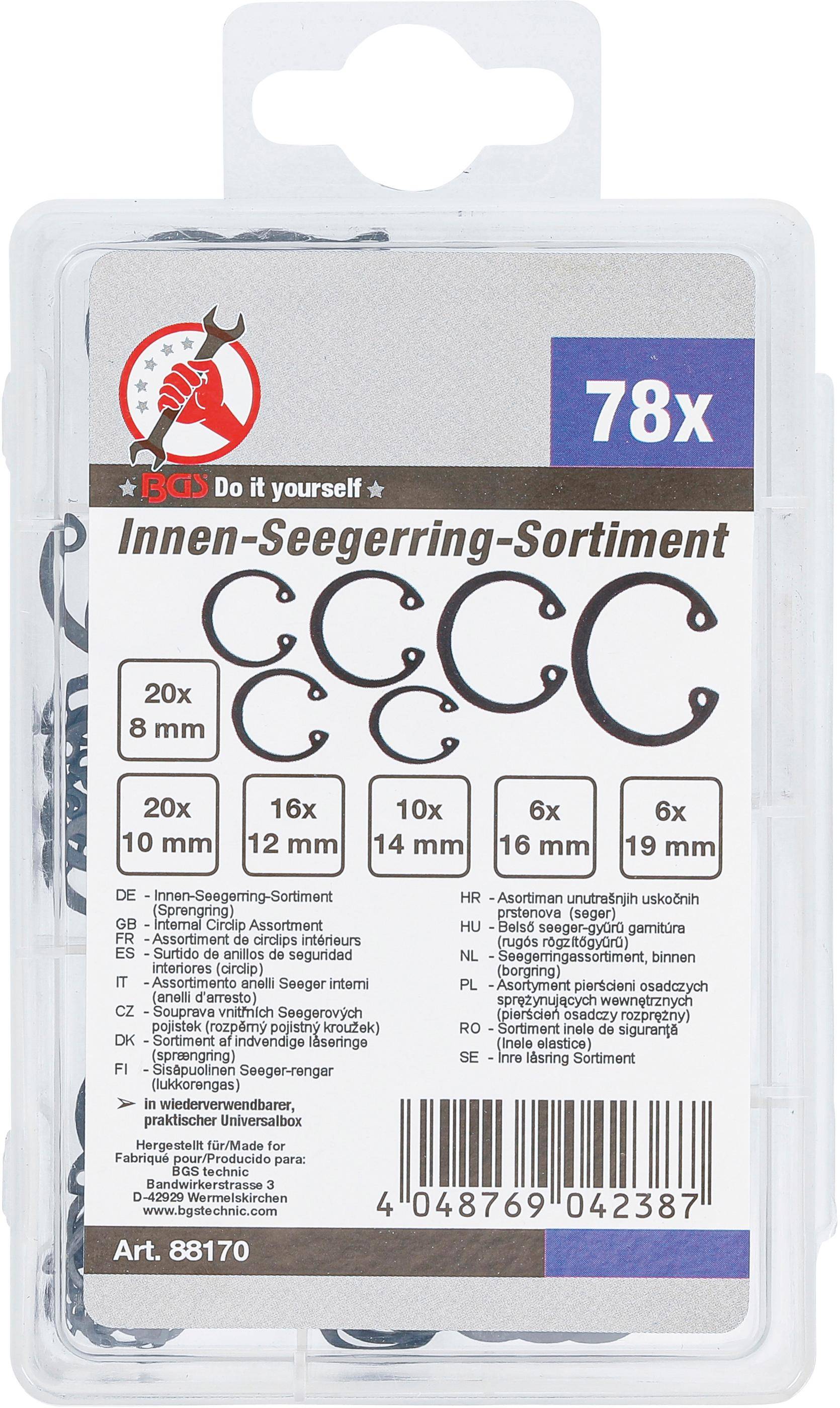 BGS Diy Innen-Seegerring-Sortiment (Sprengringe) | Ø 8 - 19 mm |