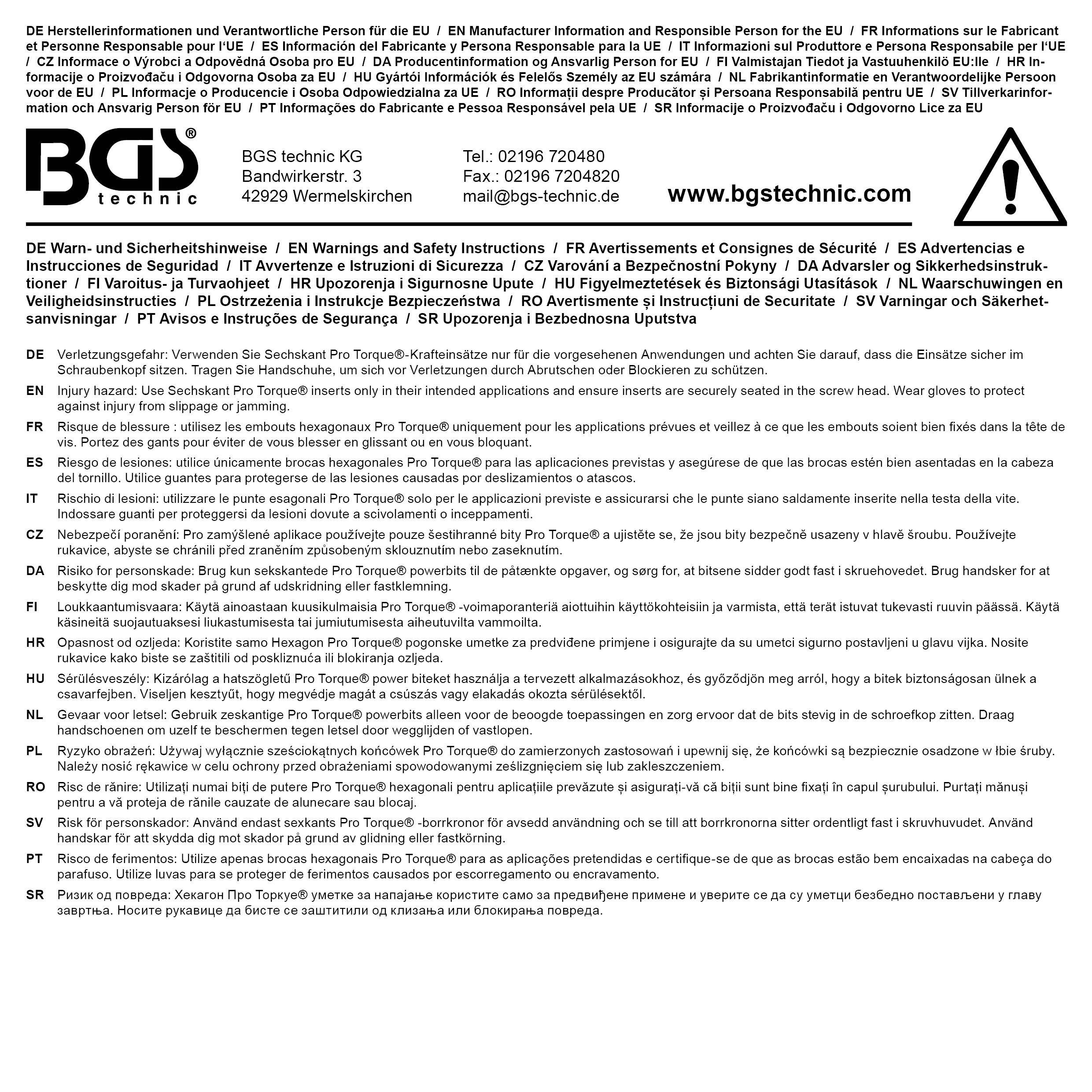 BGS Kraft-Steckschlüssel-Einsatz Sechskant | Antrieb Innenvierkant 20