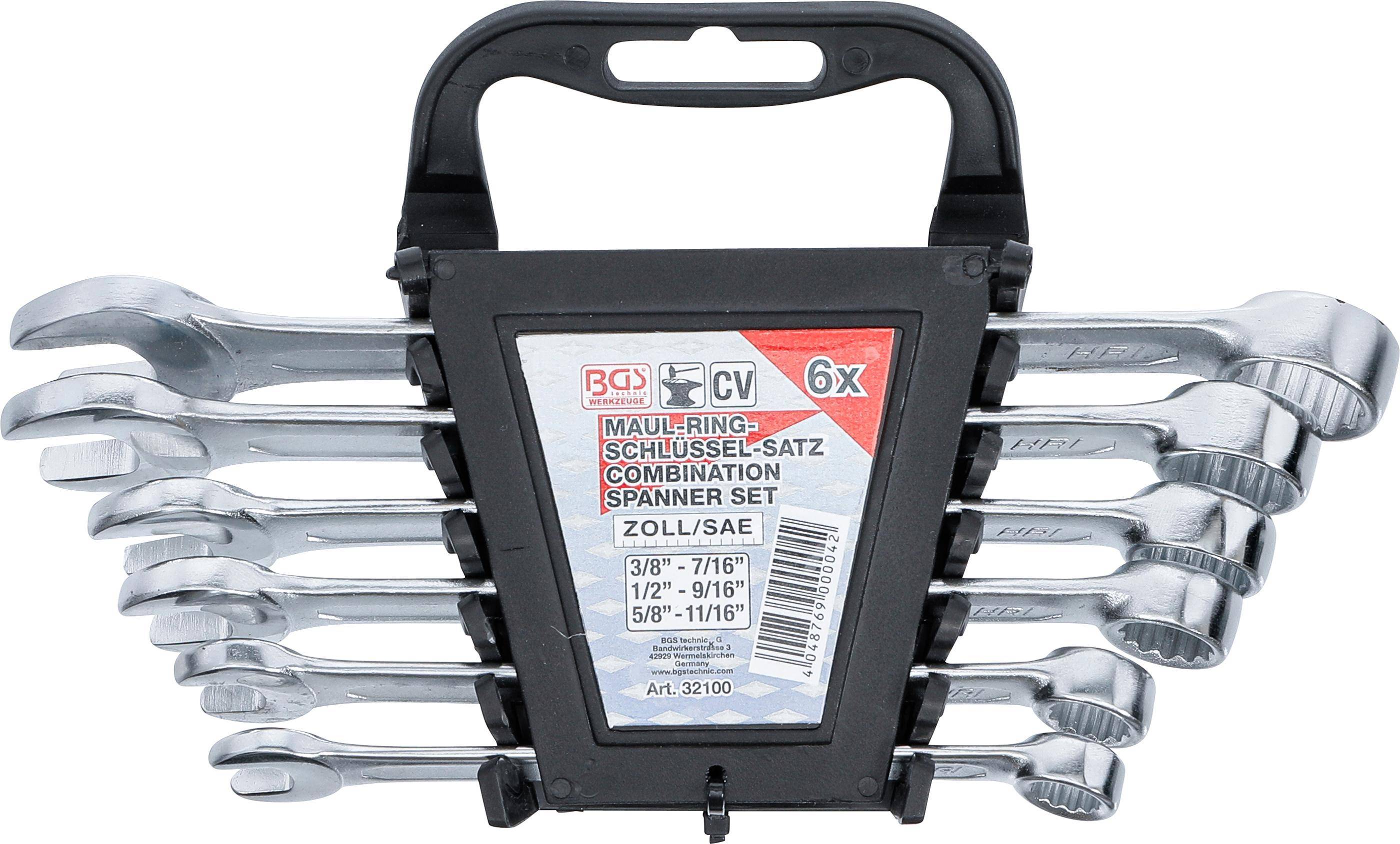 BGS Maul-Ringschlüssel-Satz | Zollgrößen | SW 3/8" - 11/16" | 6-tlg.