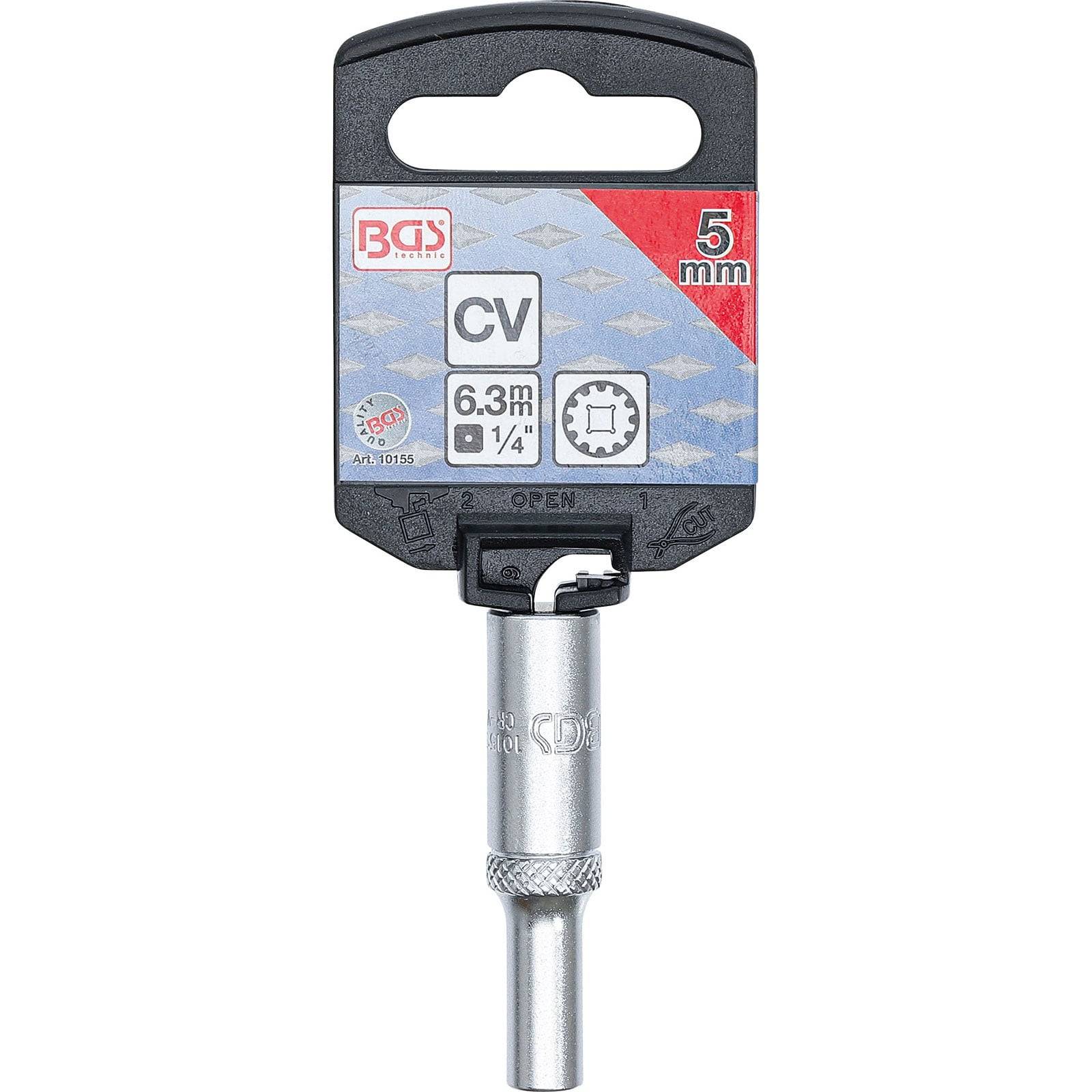 BGS Steckschlüssel-Einsatz Gear Lock tief Antrieb Innenvierkant 6,3 mm (1/4") SW 5 mm - 10155