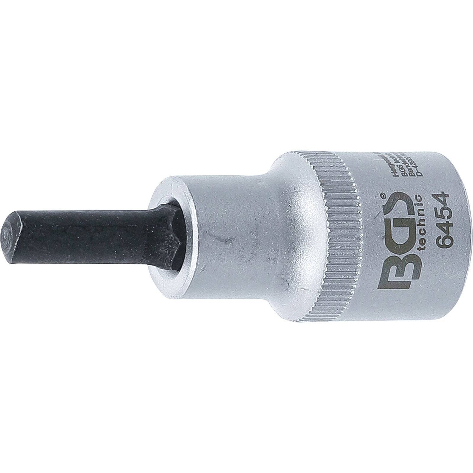 Ein Metall-Sechskant-Schraubendreher-Einsatz mit einem kurzen, zylindrischen Design und einer sechseckigen Spitze, an der seitlich 'BGS technic 6454' aufgedruckt ist.