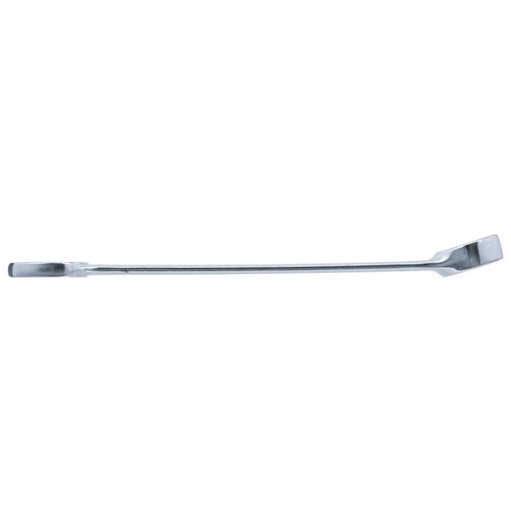 Eine lange, metallene Brechstange mit abgeflachten Enden liegt horizontal vor einem weißen Hintergrund, die typischerweise zum Hebeln oder Herausziehen von Nägeln verwendet wird.