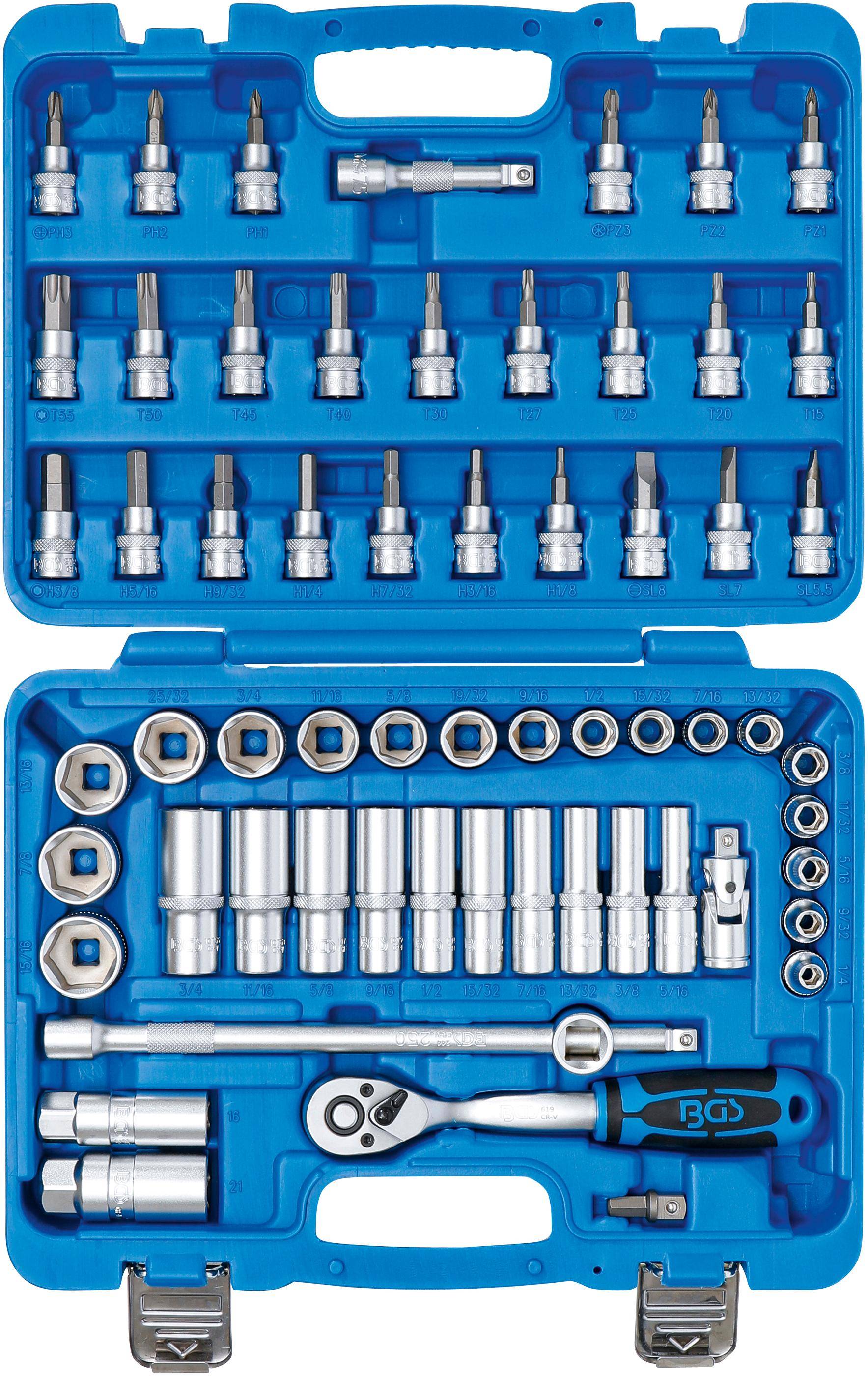 BGS Steckschlssel-Satz | Antrieb 10 mm (3/8") | Zollgren | 61-tlg.