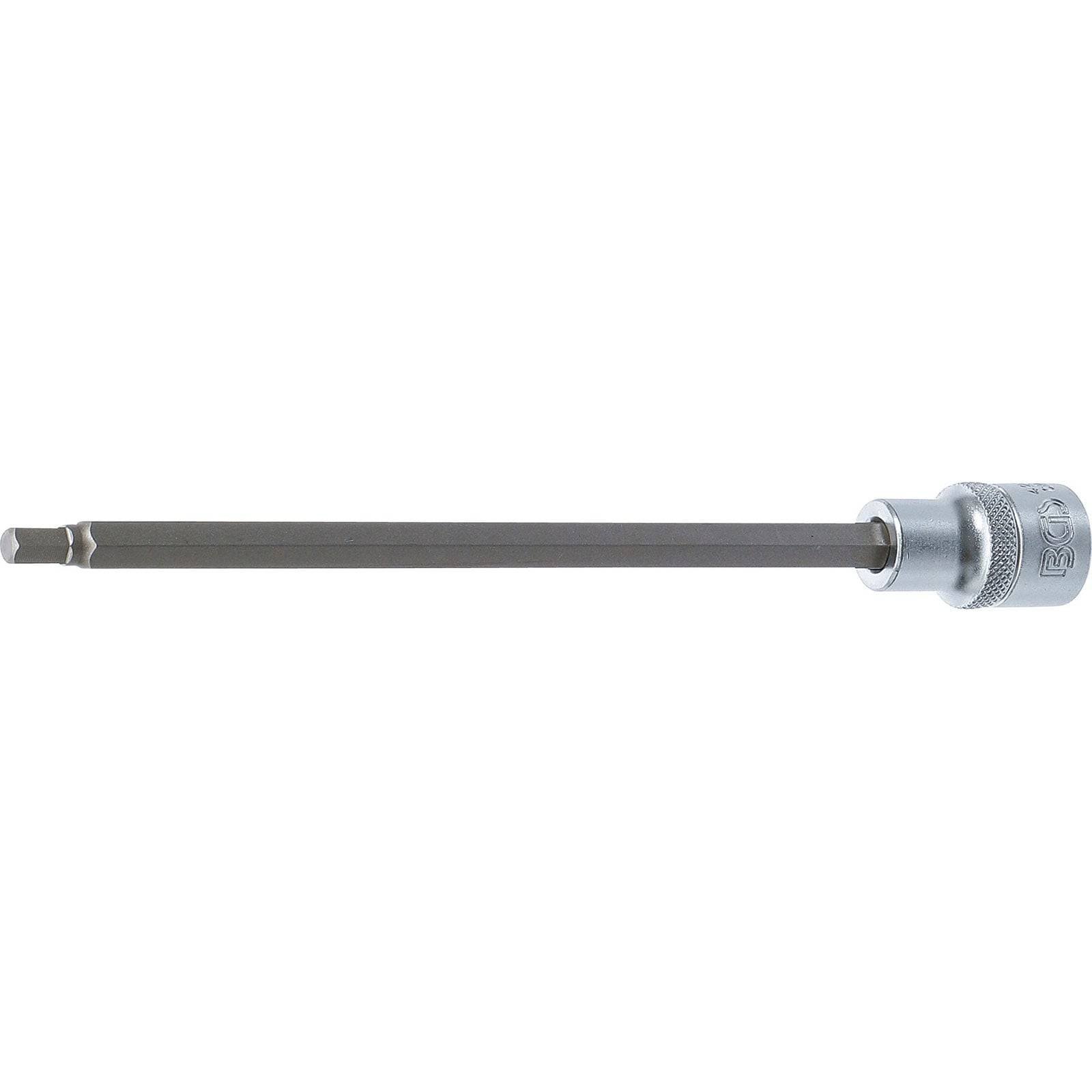 Ein langer Sechskant-Bithalter, der zum Anziehen oder Lösen von Sechskantschrauben verwendet wird und eine metallische Oberfläche sowie ein zylindrisches Griffende besitzt.