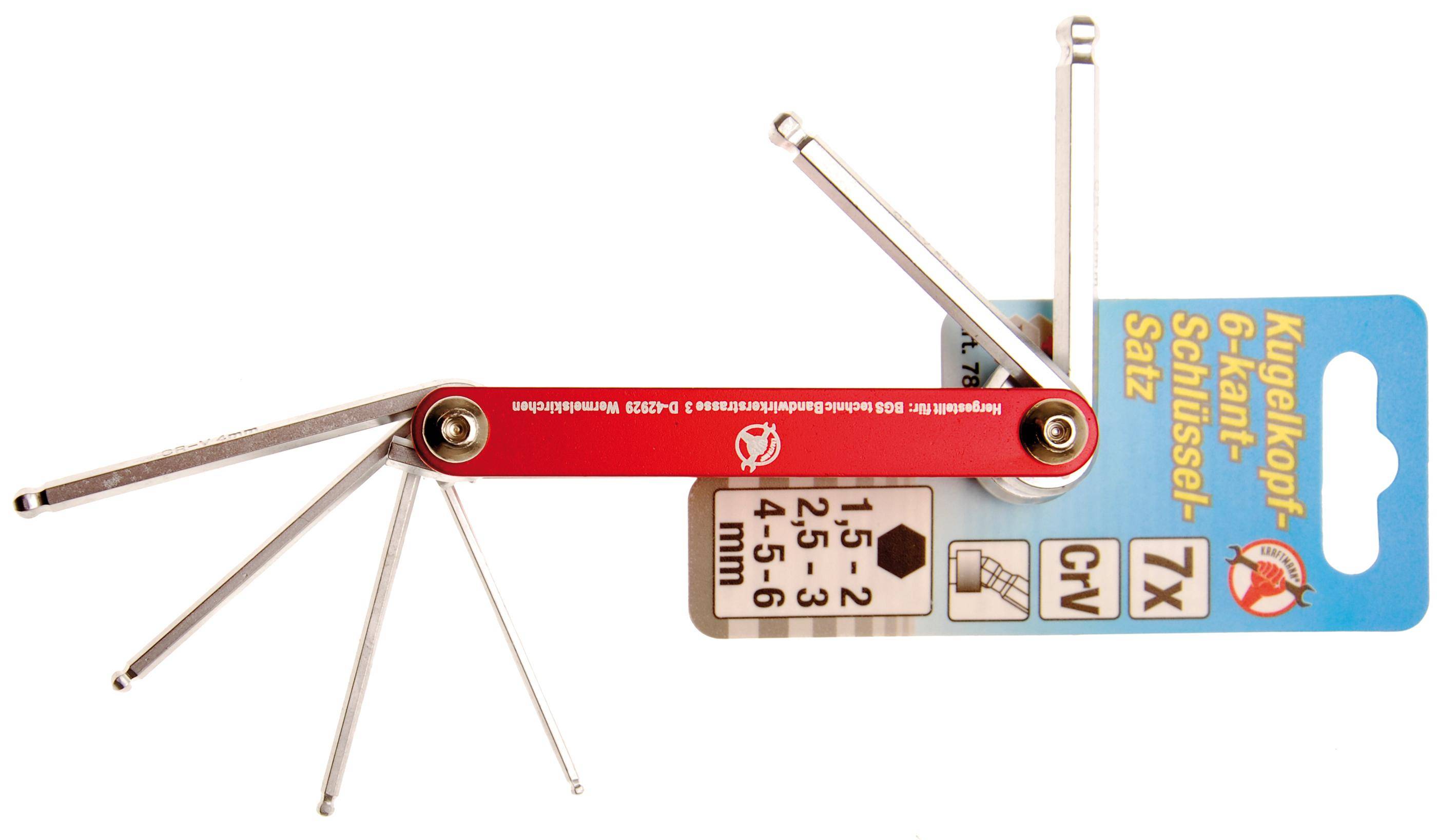 BGS Diy Klappschlüssel | Innensechskant mit Kugelkopf 1,5 - 6 mm |