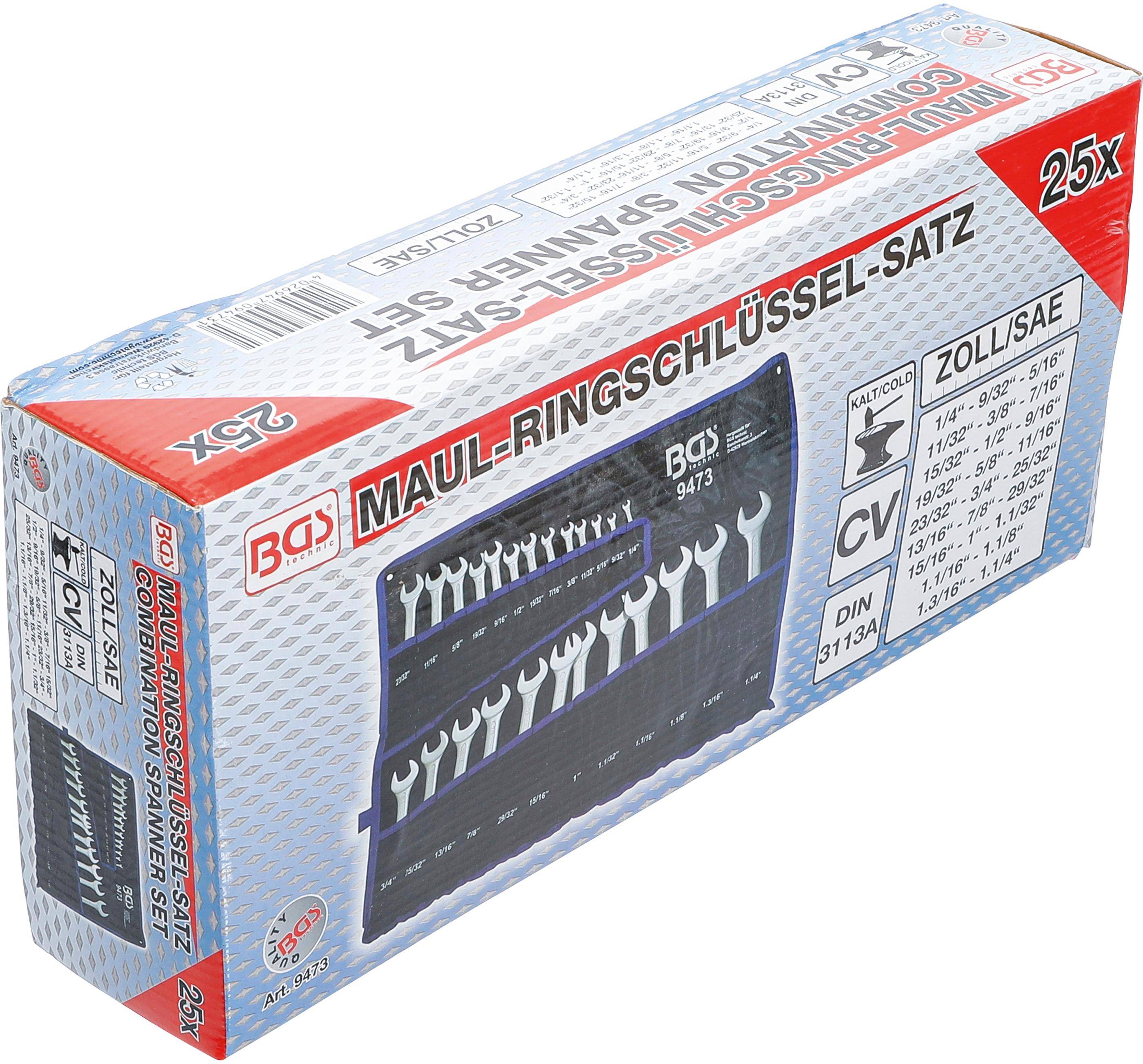 BGS Maul-Ringschlssel-Satz | Zollgren | SW 1/4" - 1.1/4" | 25-tlg.