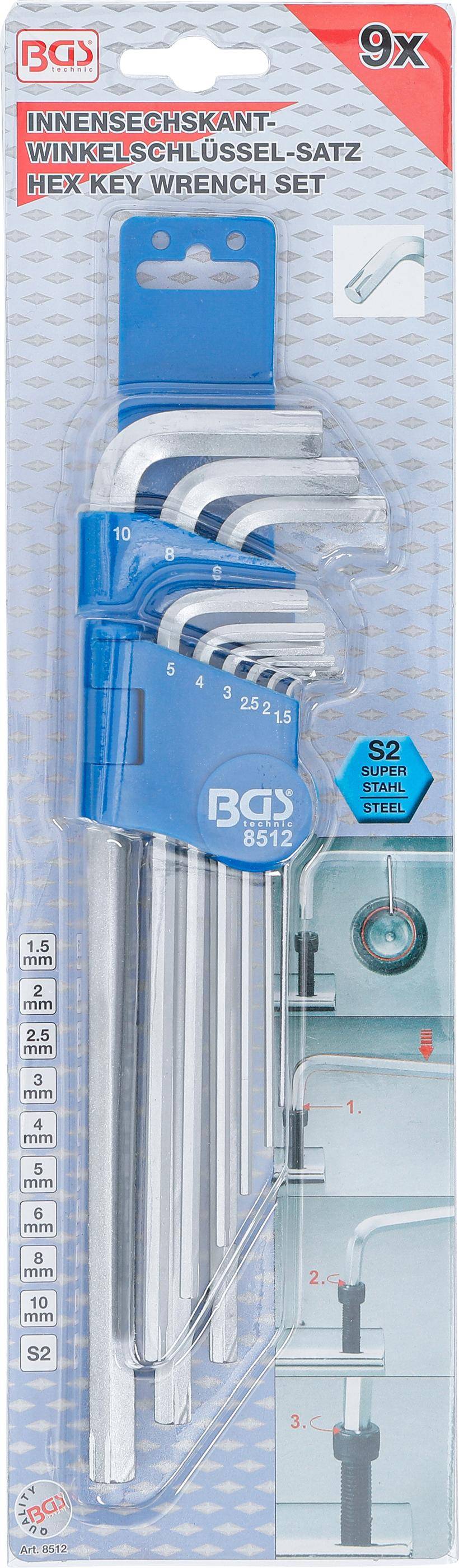 BGS Spezial-Winkelschlssel-Satz | Innensechskant 1,5 - 10 mm | 9-tlg.