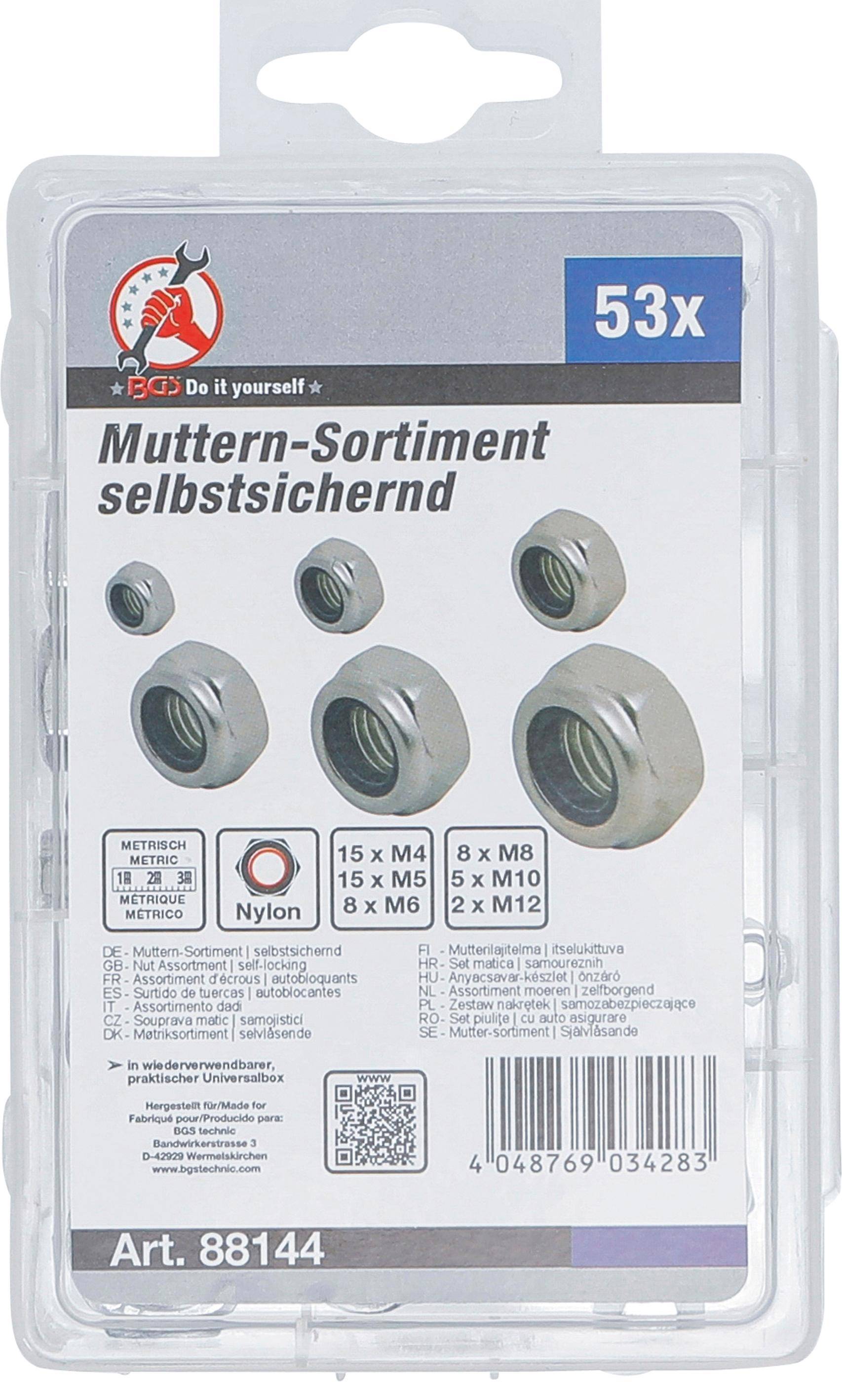BGS Diy Muttern-Sortiment | selbstsichernd | metrisch | M4 - M12 |