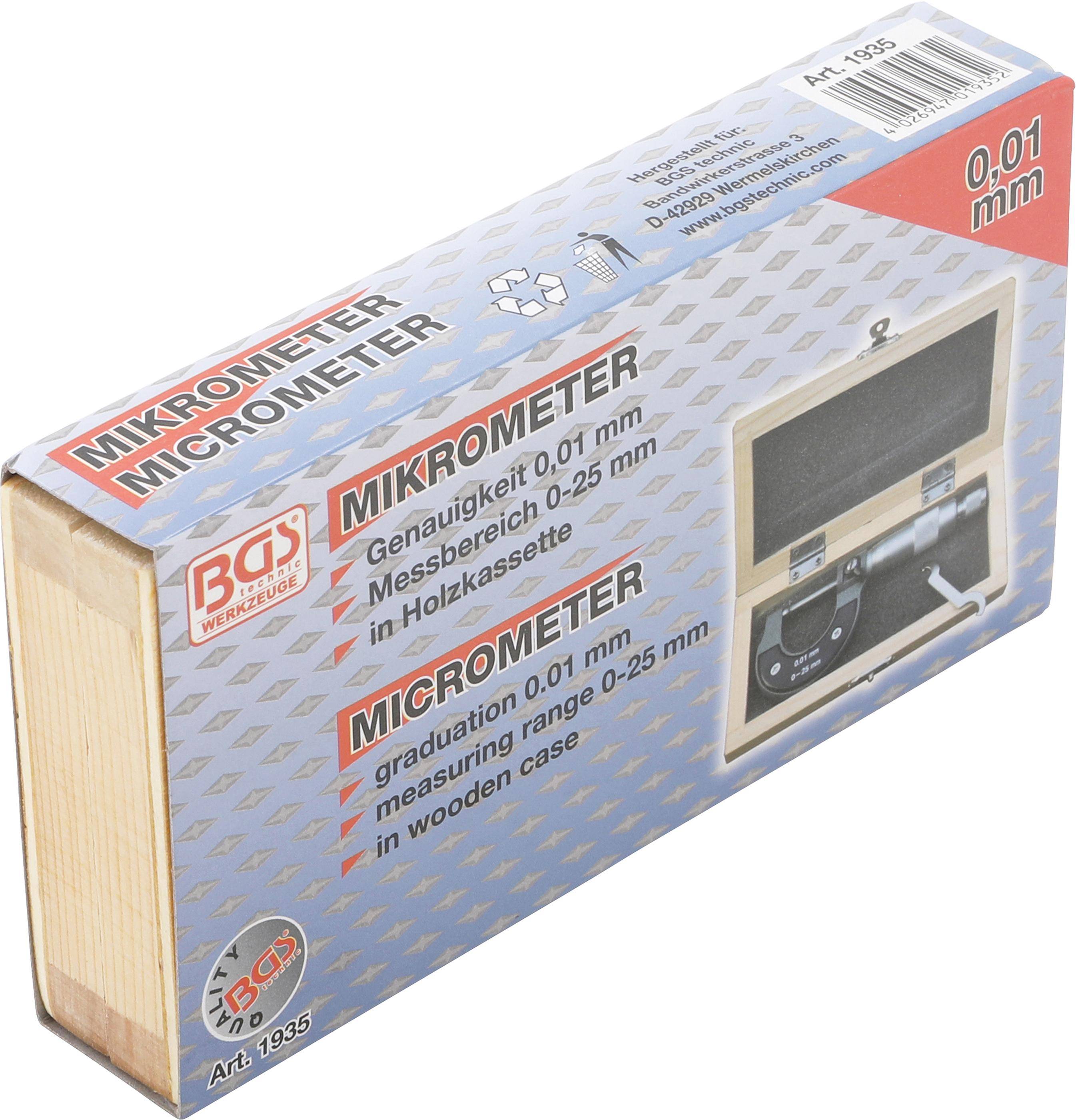 BGS technic Bügelmessschraube | Genauigkeit 0,01 mm | 0 - 25 mm