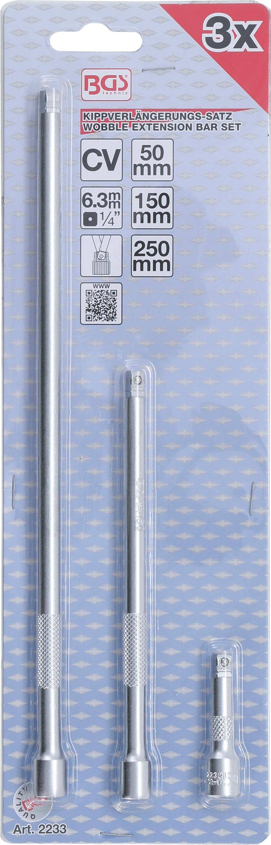 BGS Kippverlngerungs-Satz | 6,3 mm (1/4") | 50 / 150 / 250 mm | 3-tlg.