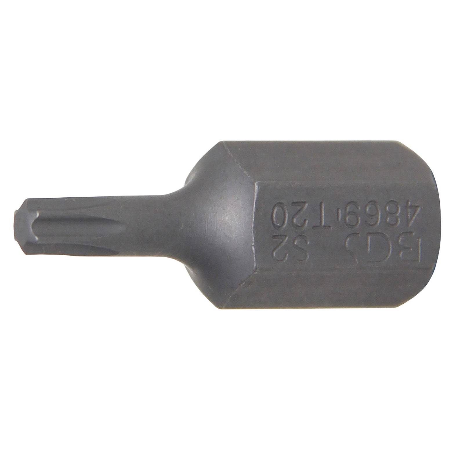 Sechskant-Bit-Spitze mit einem sternförmigen Ende, gekennzeichnet mit '4839120 BG S2'. Zum Antrieb von Schrauben verwendet, passt üblicherweise in Elektrowerkzeuge oder manuelle Adapter.