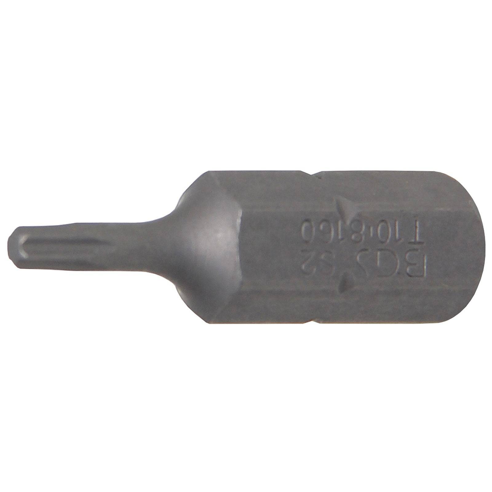 Torx-Bit mit sechseckiger Basis und gravierten Markierungen, verwendet zum Befestigen von Schrauben mit sternförmigen Mustern.