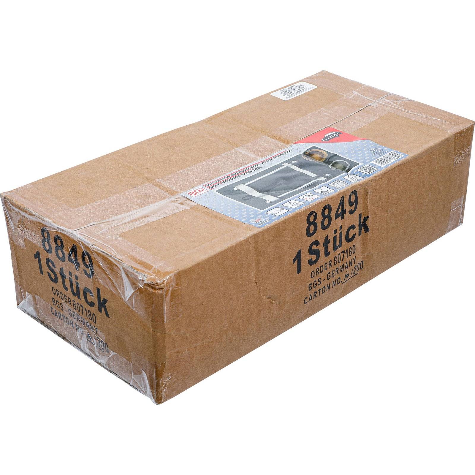 Karton mit Etikett, auf dem '8849 1 Stück' steht und anzeigt, dass ein Stück enthalten ist. Die Box weist leichte Gebrauchsspuren auf, wahrscheinlich durch Transport verursacht.