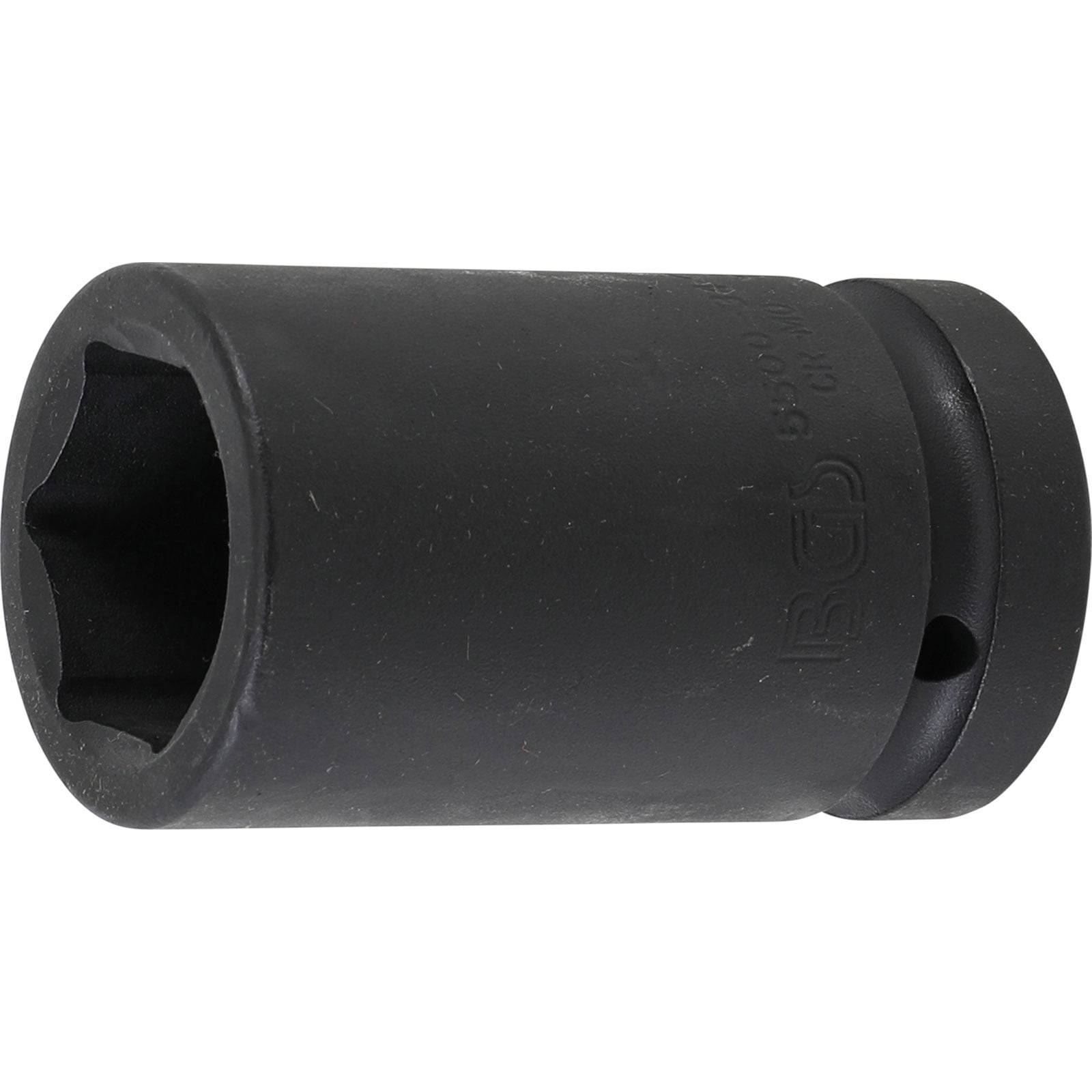 Eine schwarze Schlagsteckdose mit sechskantiger Ausführung, hergestellt aus robustem Material, die zum Lösen oder Festziehen von schwerlastigen Befestigungselementen verwendet wird.
