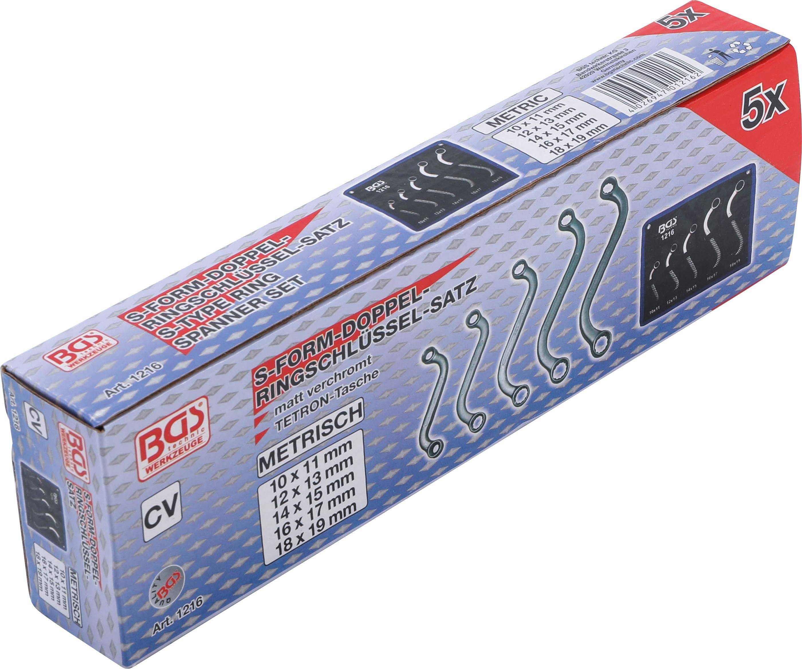 BGS Doppel-Ringschlüssel-Satz | S-Form | SW 10 x 11 - 18 x 19 mm |