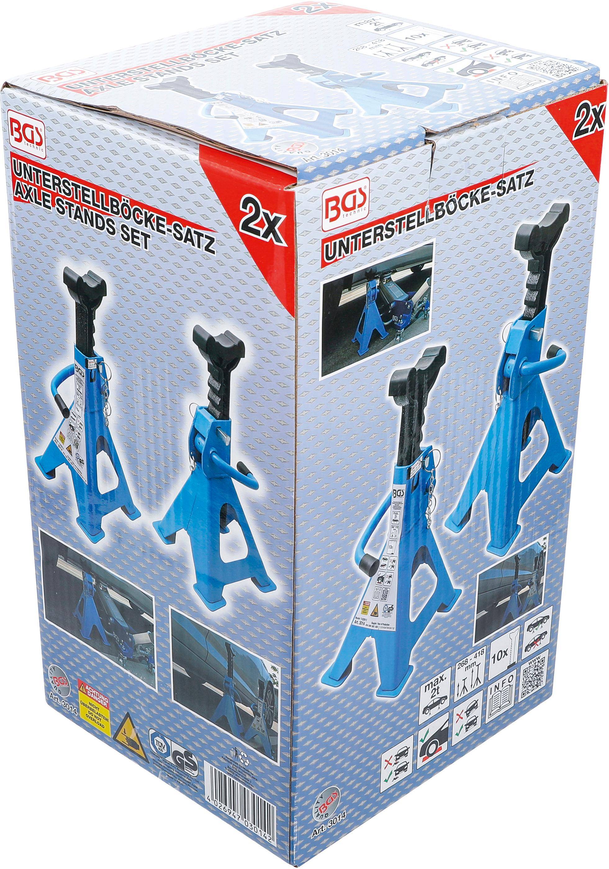 BGS technic Unterstellböcke | Traglast 2000 kg / Paar | Hub 268 - 418