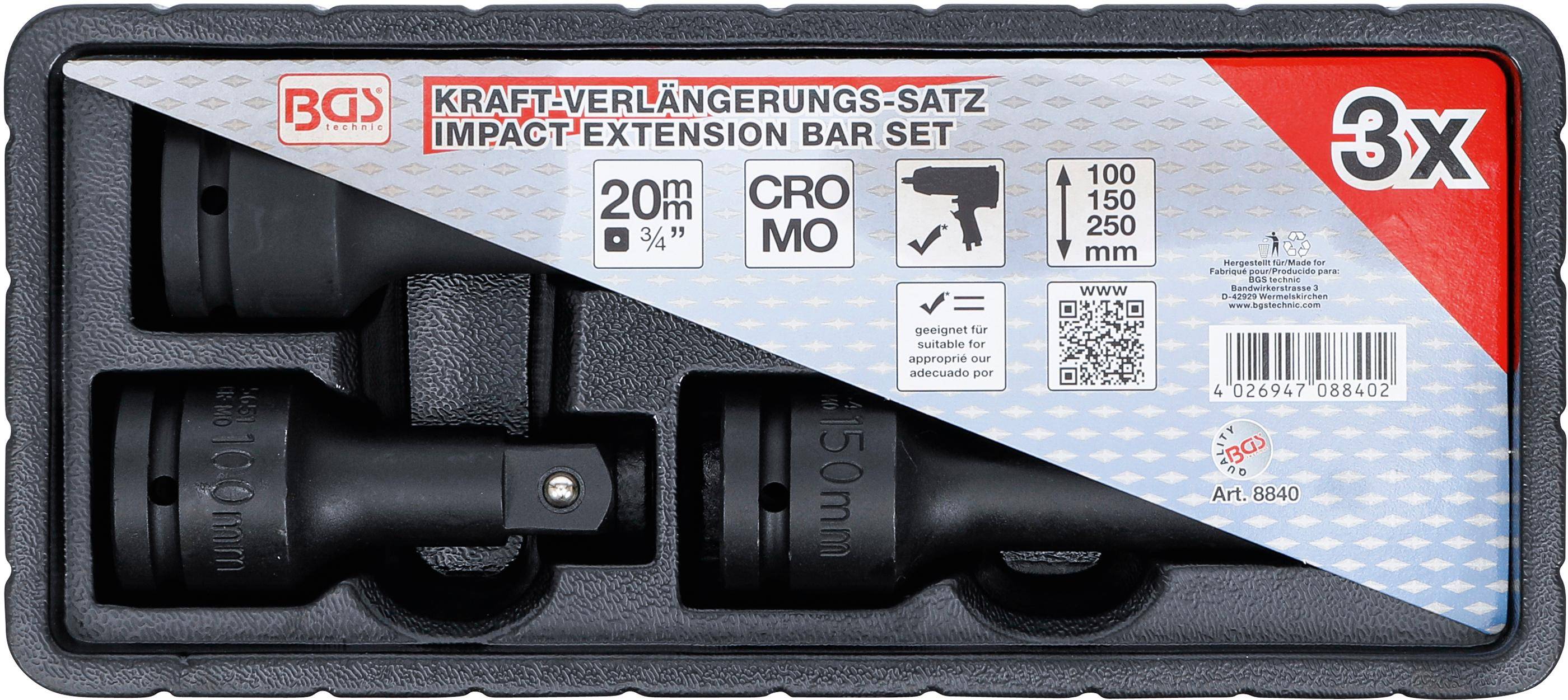 BGS Kraft-Verlängerungs-Satz | Außen-/Innenvierkant 20 mm (3/4") |