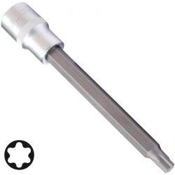 Metallischer manipulationssicherer Schraubendreheraufsatz mit sechszackiger Sternspitze, gezeigt auf weißem Hintergrund.