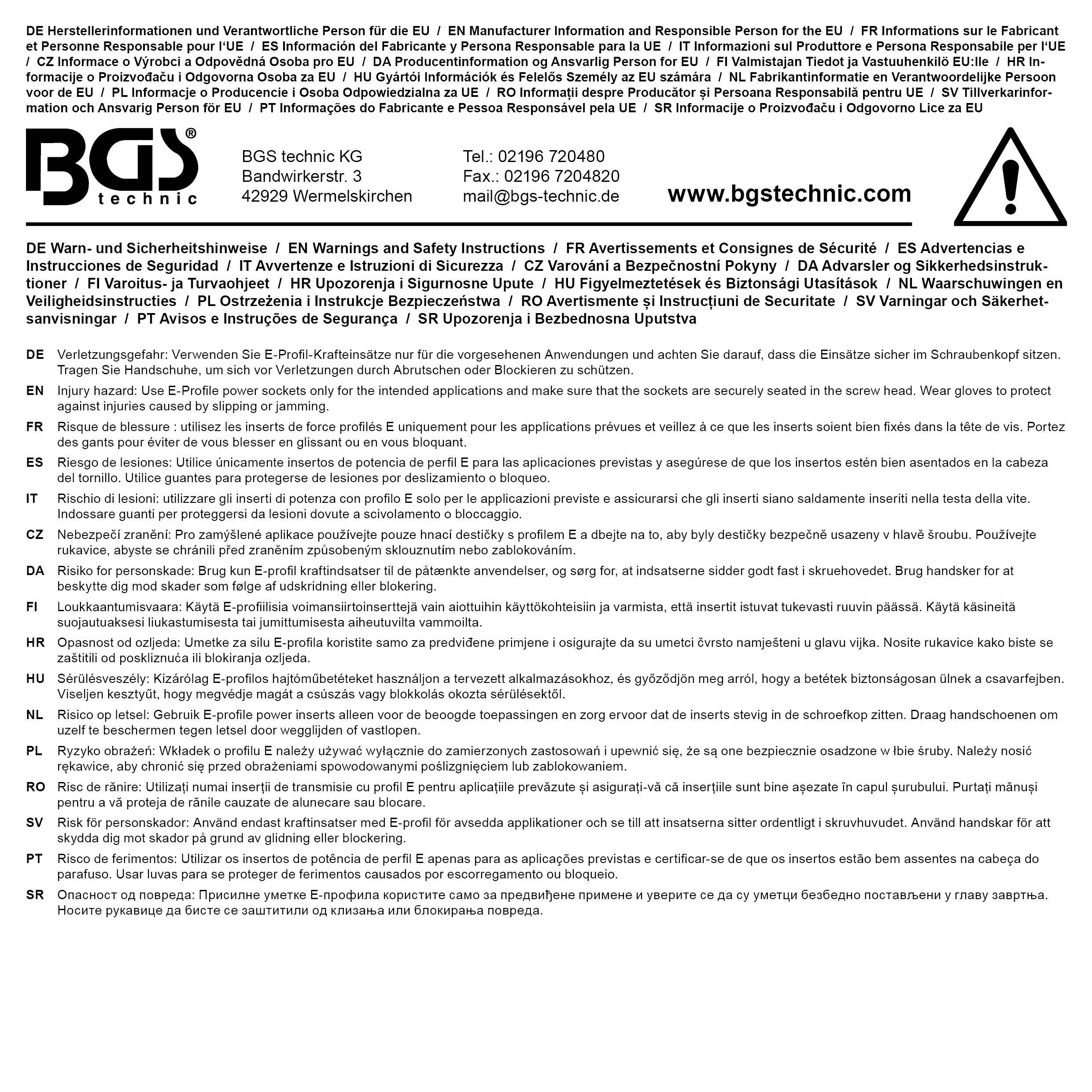 BGS Kraft-Steckschlüssel-Einsatz E-Profil | Antrieb Innenvierkant