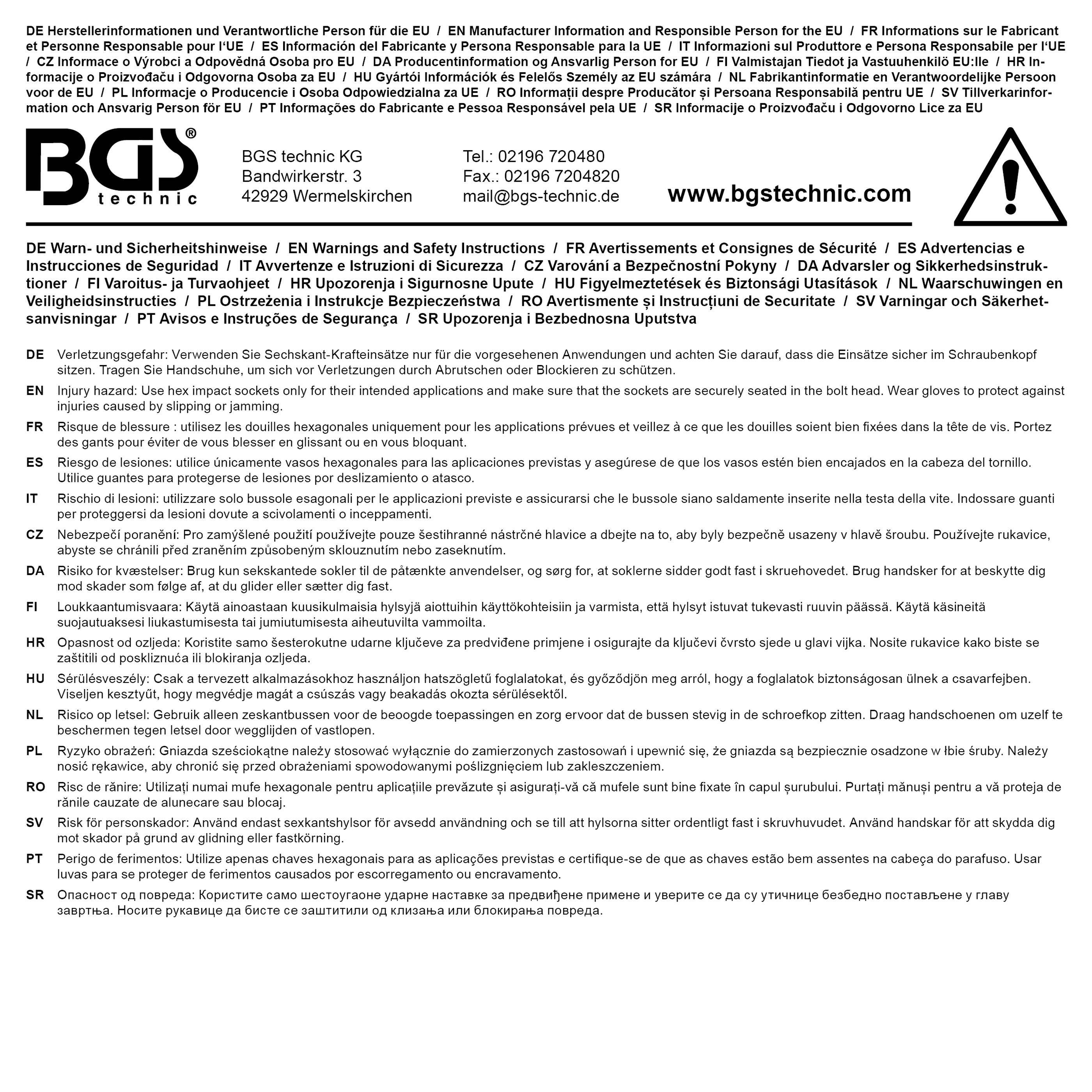 BGS Kraft-Steckschlssel-Einsatz Sechskant | Antrieb Innenvierkant 25